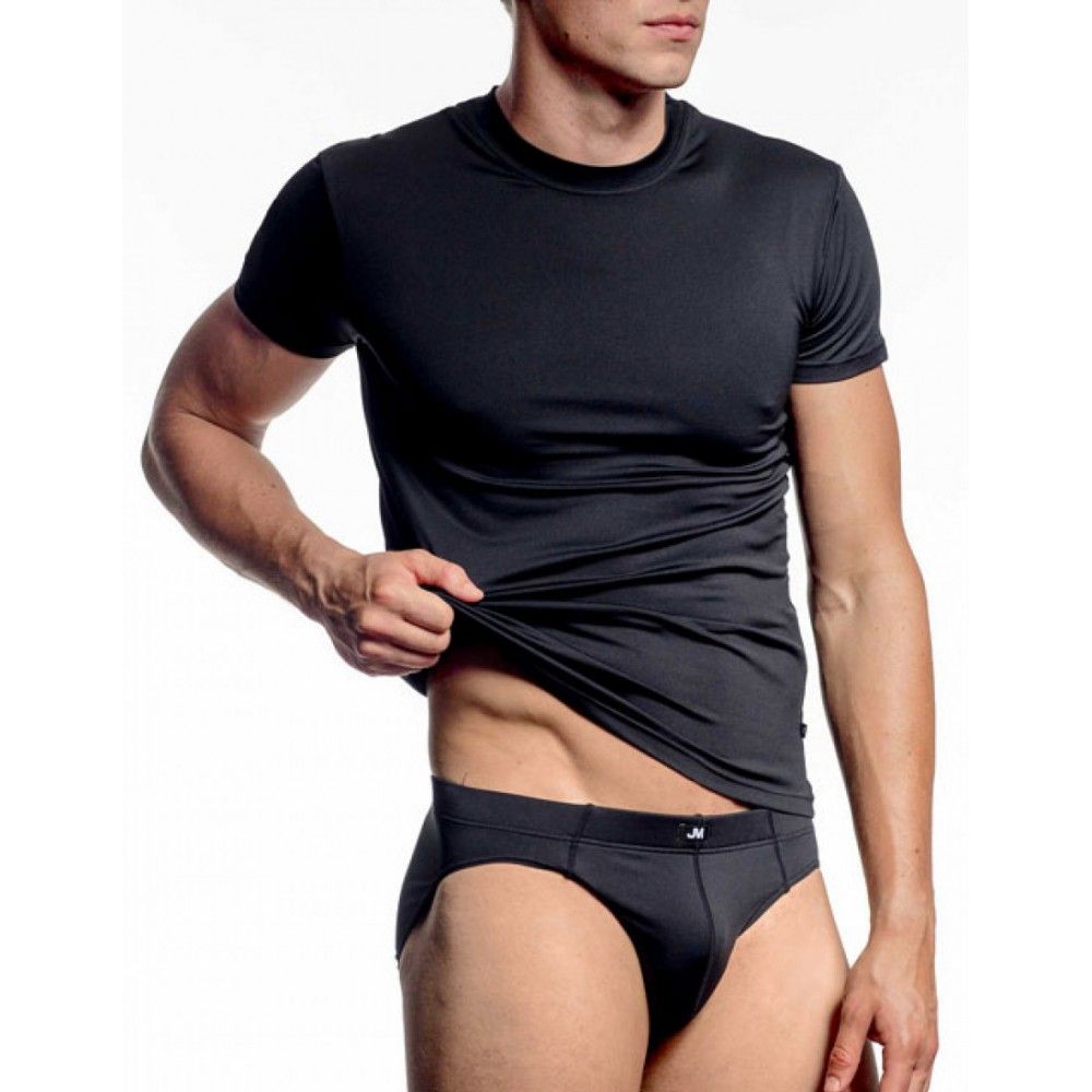 18709-T-shirt à col rond ajusté JM (NOIR - 18709) MODÈLE: 88161 ROND-SKIN