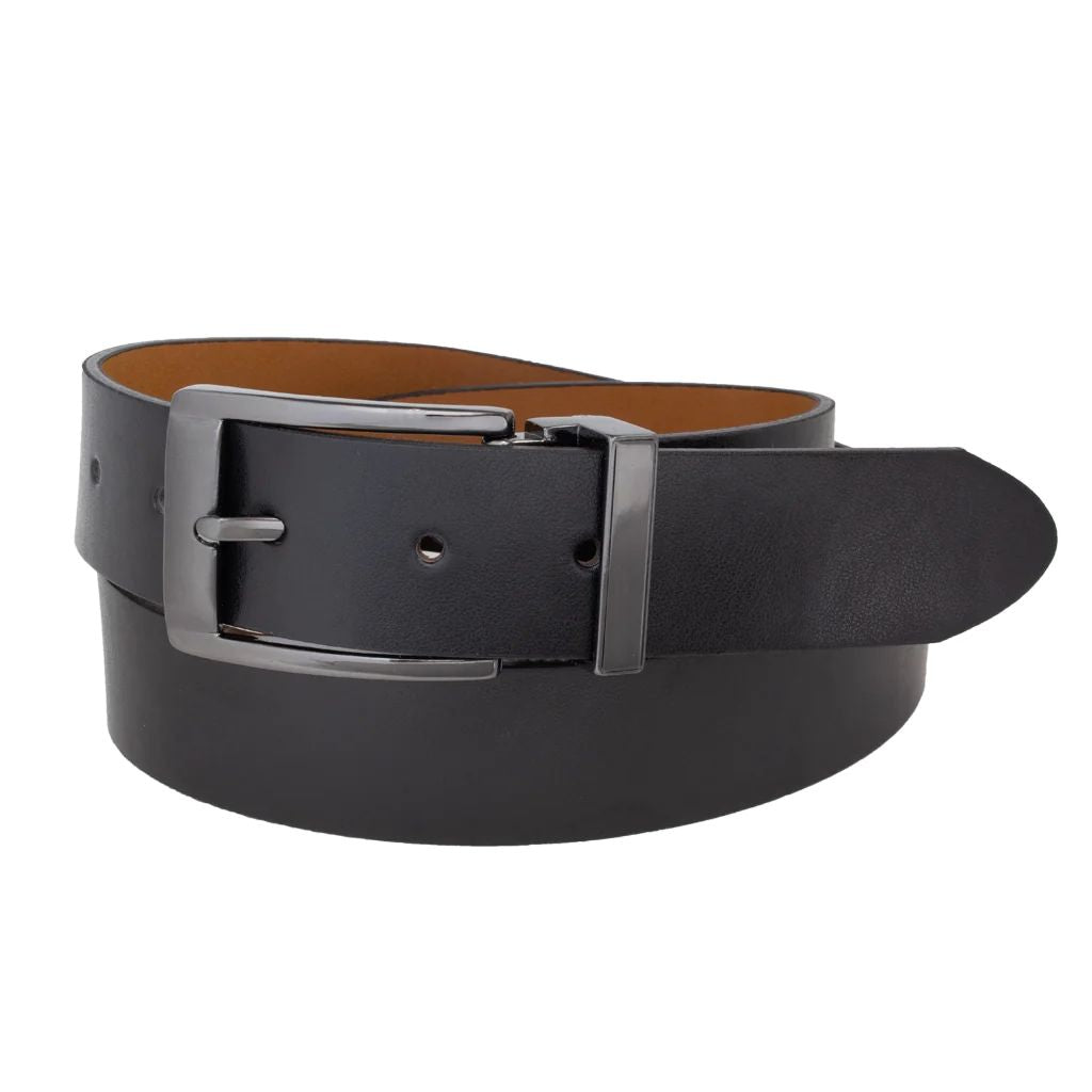 19614-Ceinture en cuir Custom Leather (0401-NOIR/TAN - 19614) MODÈLE: 10296
