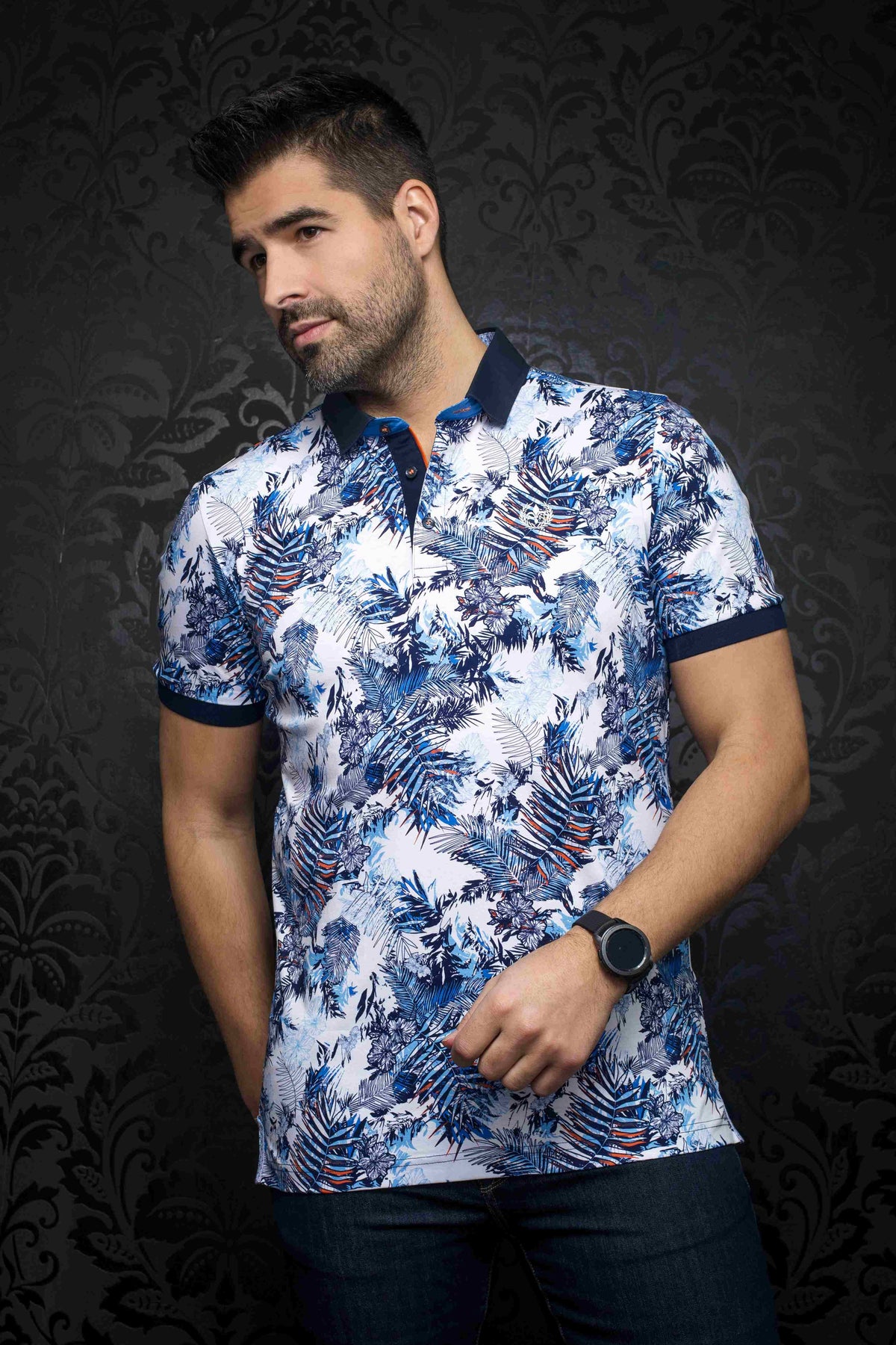20238-POLO AU NOIR MOHALA (WHITE/BLUE - 20238) MODÈLE: MOHALA