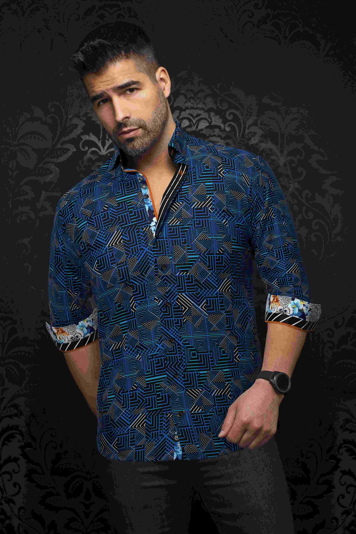 Chemise AU NOIR manches longues (BLEU - 240911) MODÈLE: ARIENZO