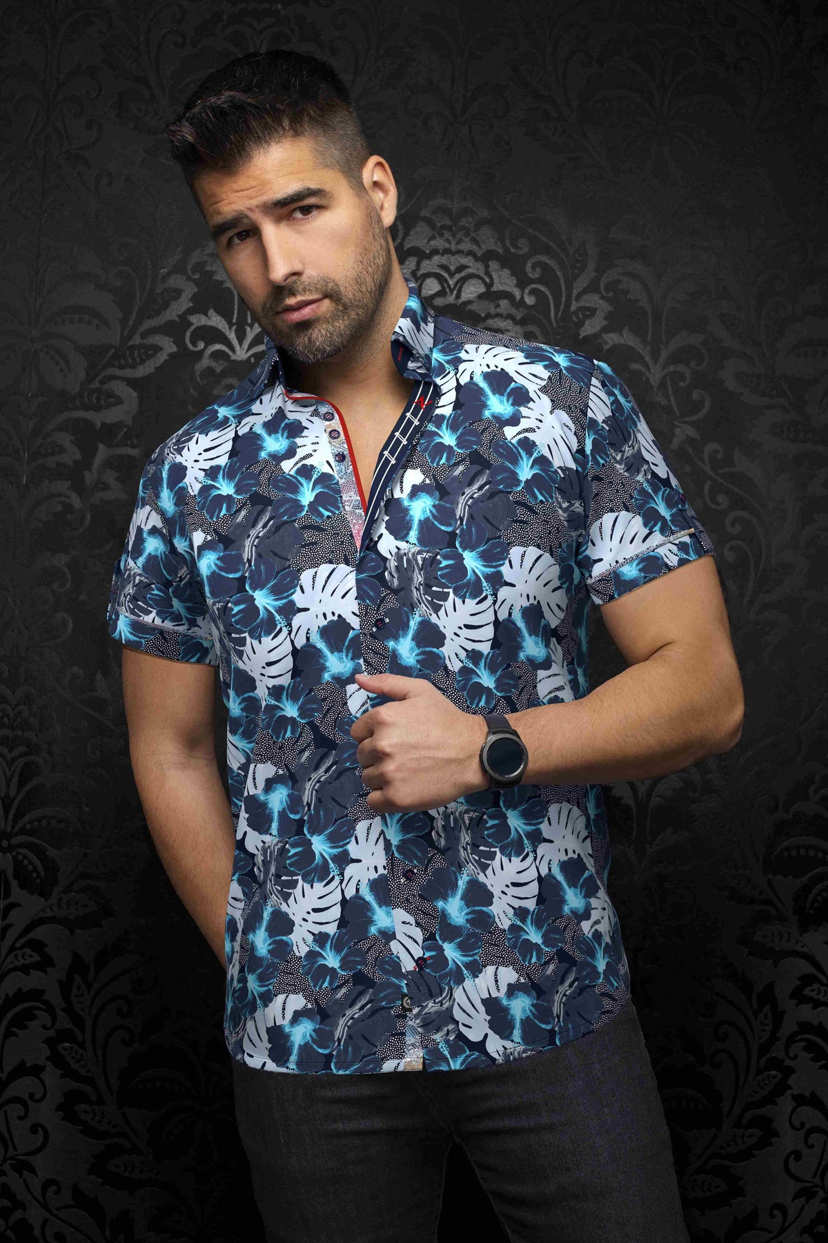 Chemise AU NOIR manches courtes (NAVY - 241030) MODÈLE: AXEL (SS)