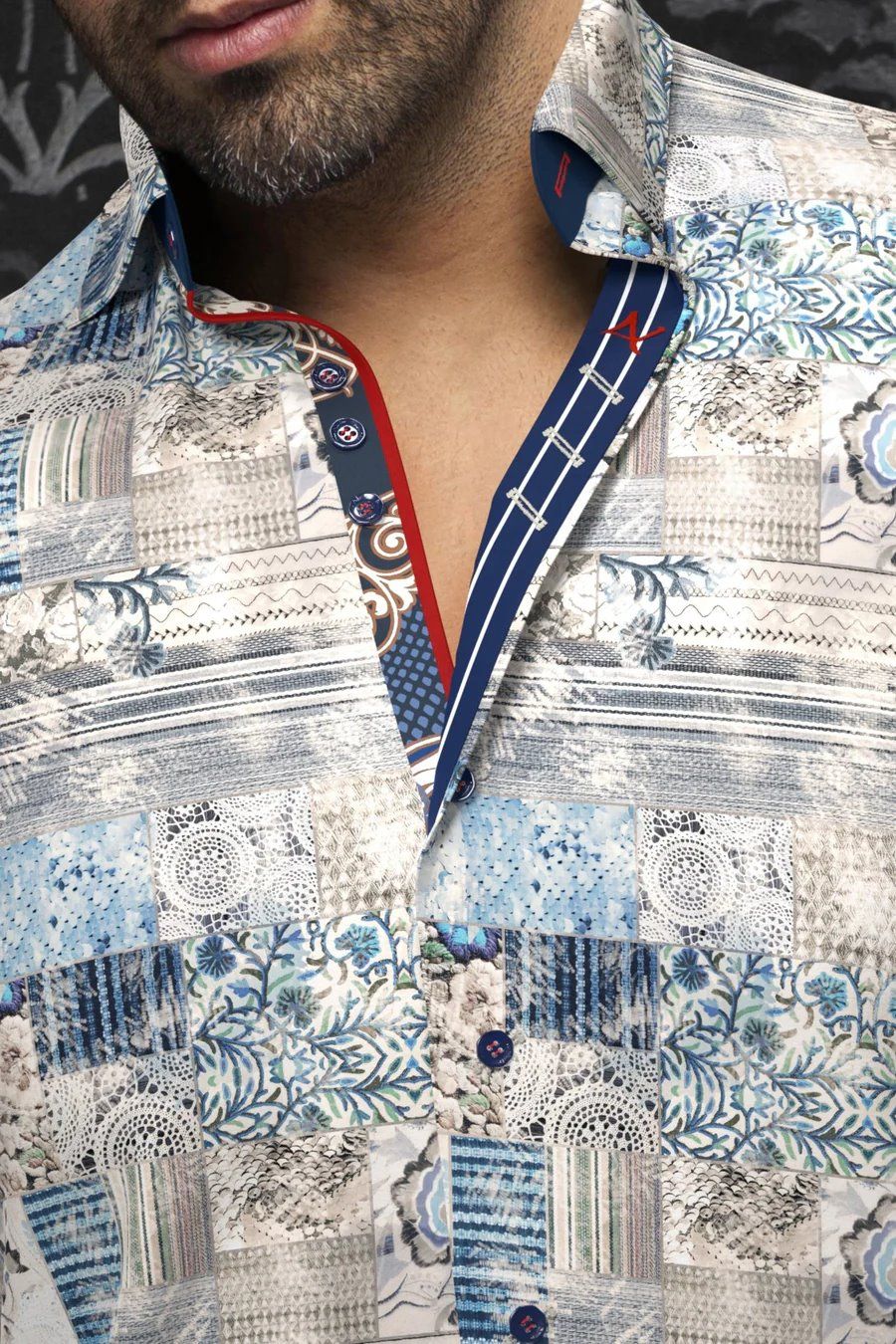 Chemise sport manches longues AU NOIR (WHITE/BLUE - 251686) MODÈLE: EASTON