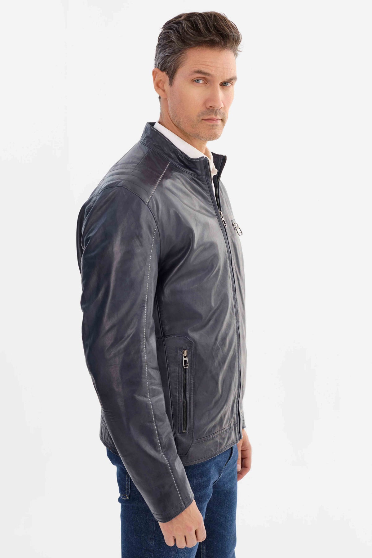 Cuir 5/8 demi-saison REGENCY (BLEU-38 - 251734) MODÈLE: FRED-2