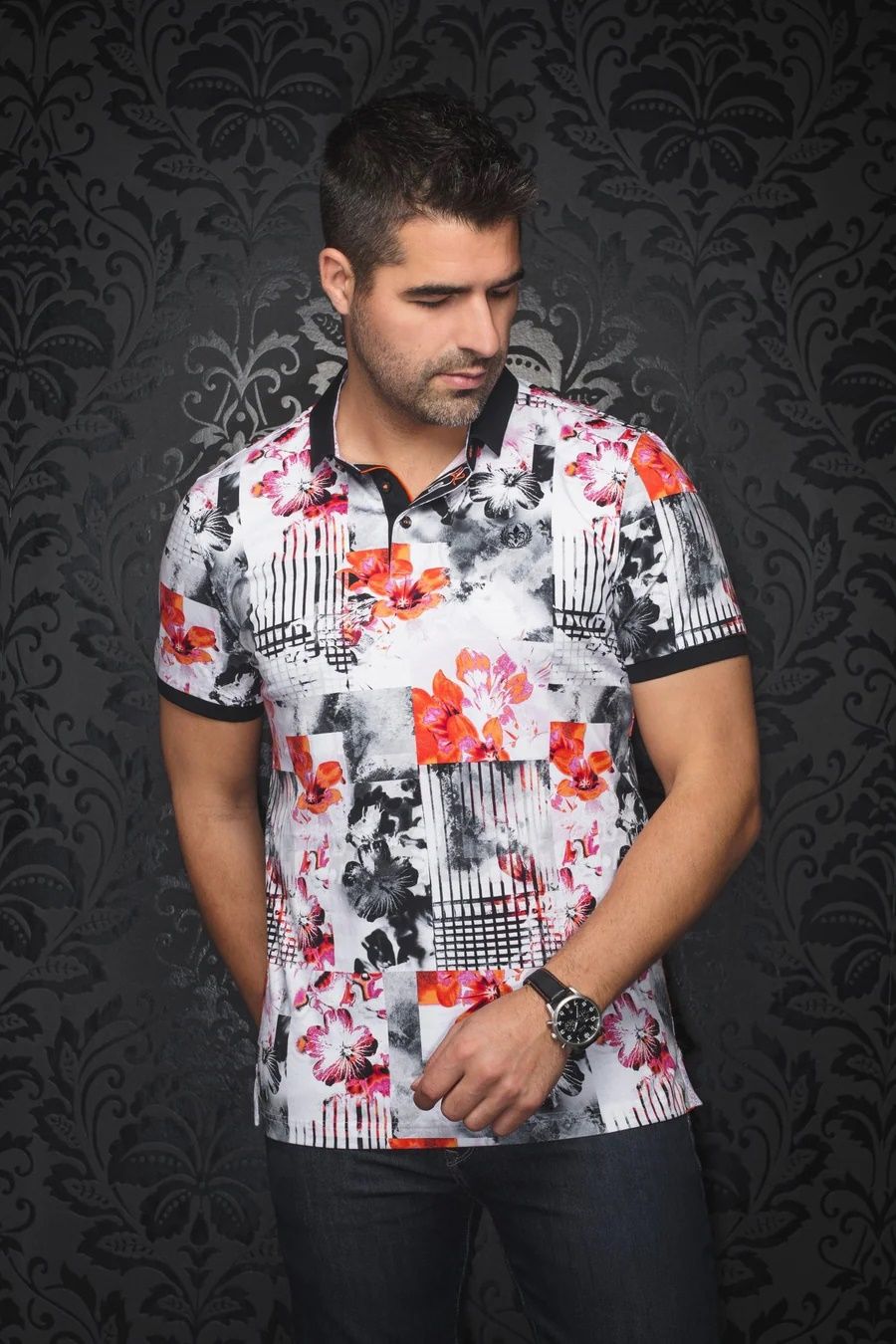 Polo manches courtes AU NOIR (ORANGE/ROSE - 251915) MODÈLE: BRANDT
