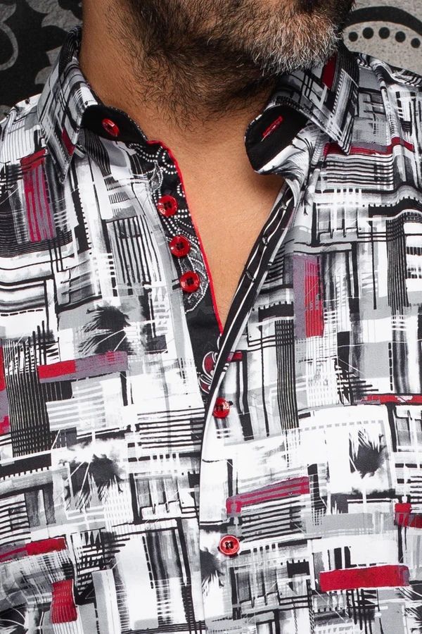 Chemise sport manches longues AU NOIR (WHITE/RED - 252032) MODÈLE: BROOKLYN