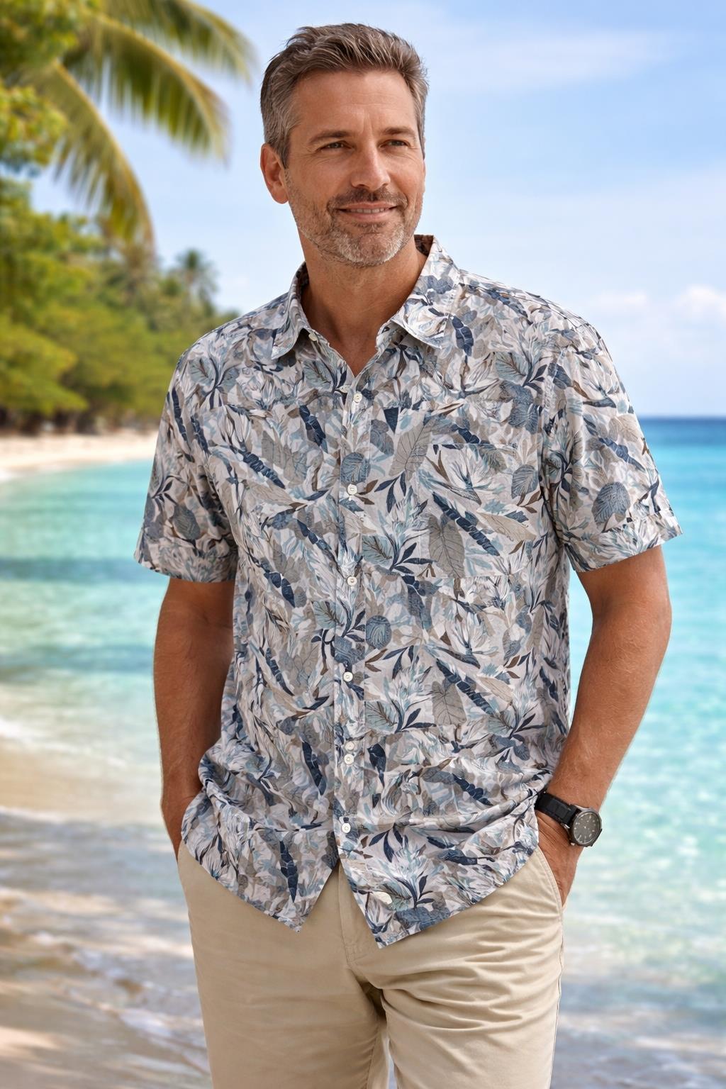 Chemise sport en lin manches courtes PUBLIC BEACH (GRIS MINERAL - 262435) MODÈLE: PB8207