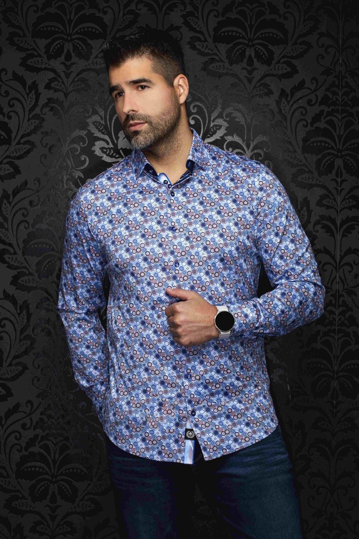 Chemise sport manches longues extensible AU NOIR (BLEU/MULTI - 262438) MODÈLE: CLOUDSPIN