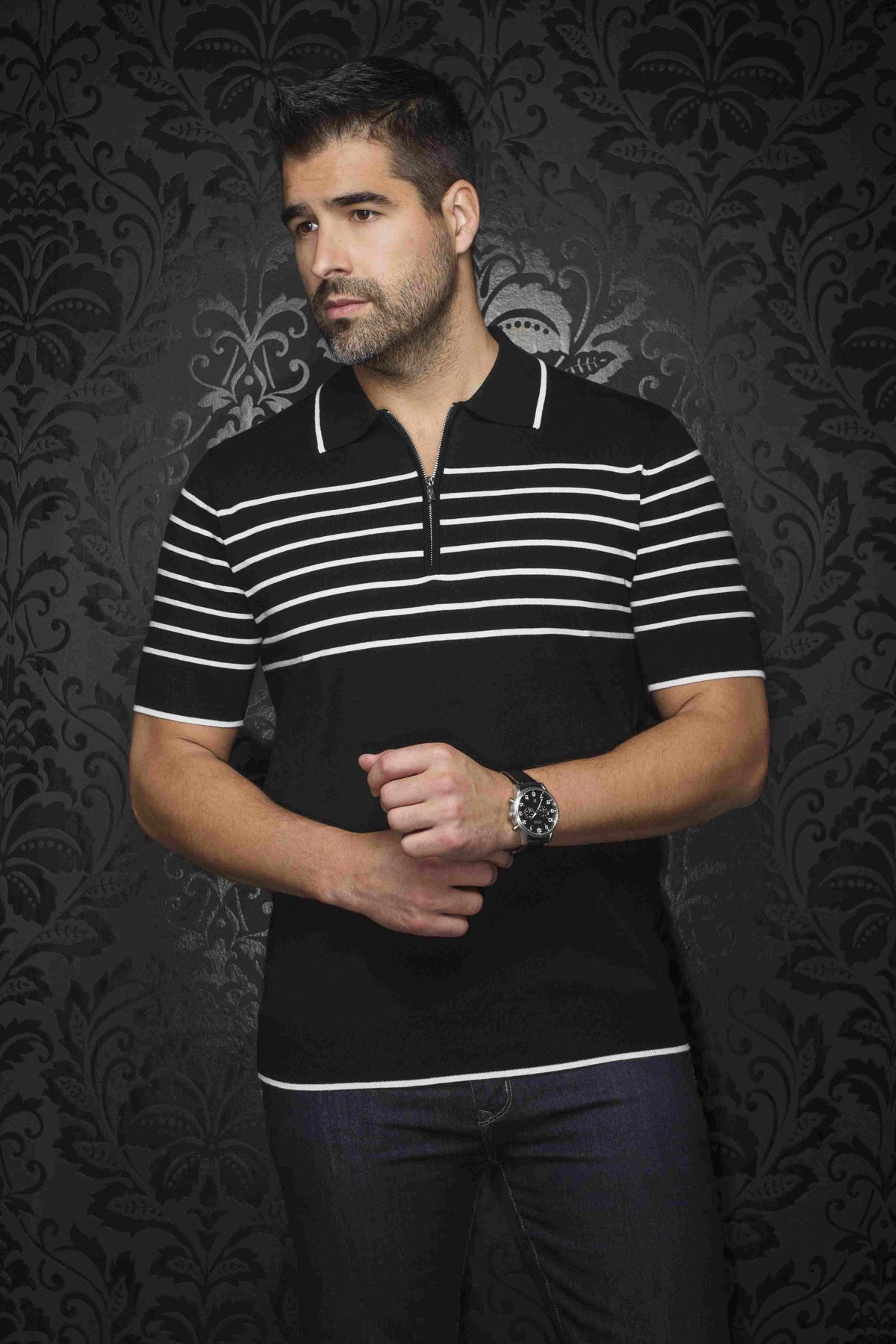 Polo en tricot manches courtes AU NOIR (BLACK - 262446) MODÈLE: OBAN
