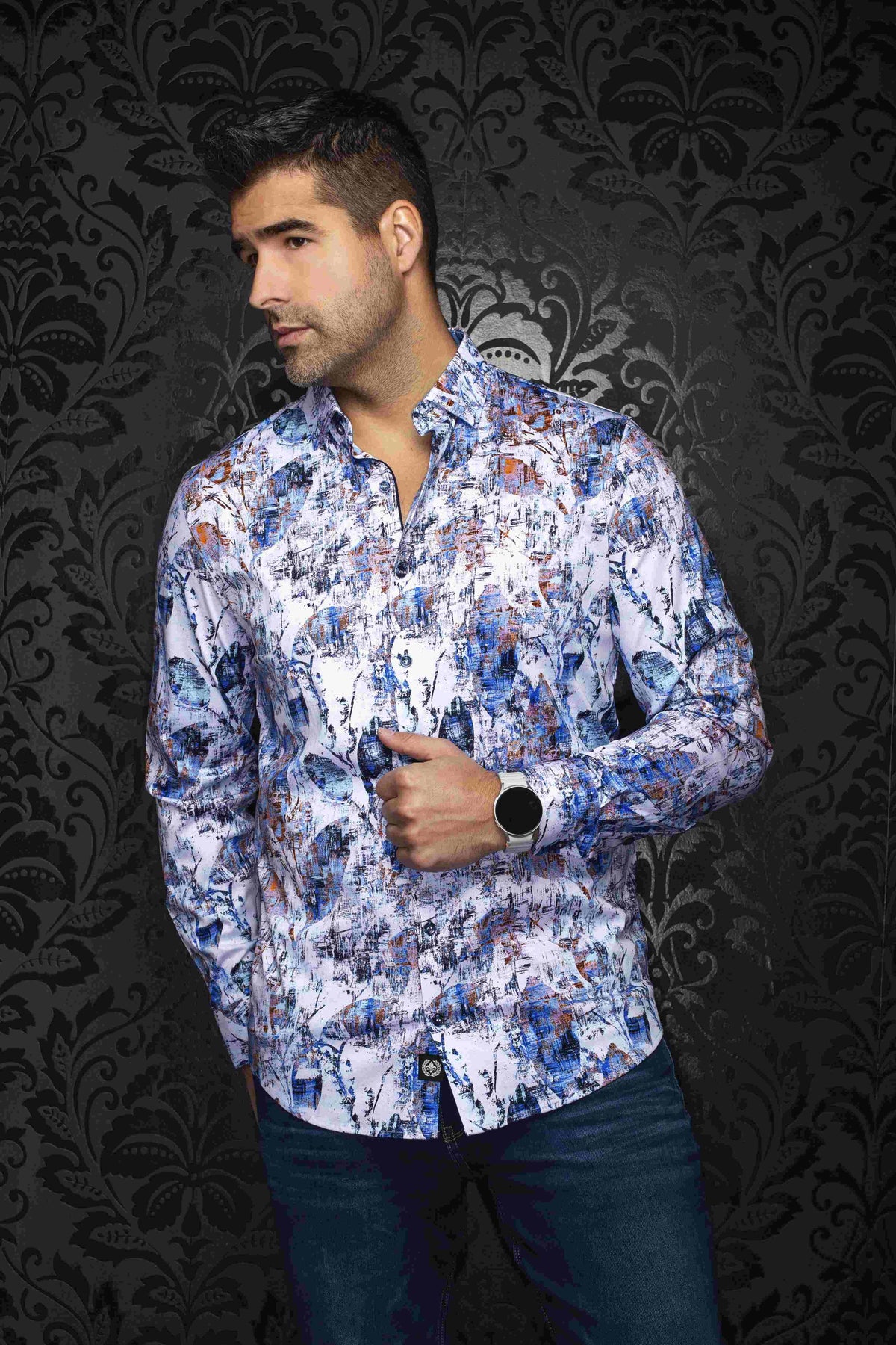 CHEMISE MANCHES LONGUES AU NOIR (WHITE/MULTI - 262491) MODÈLE: RAY
