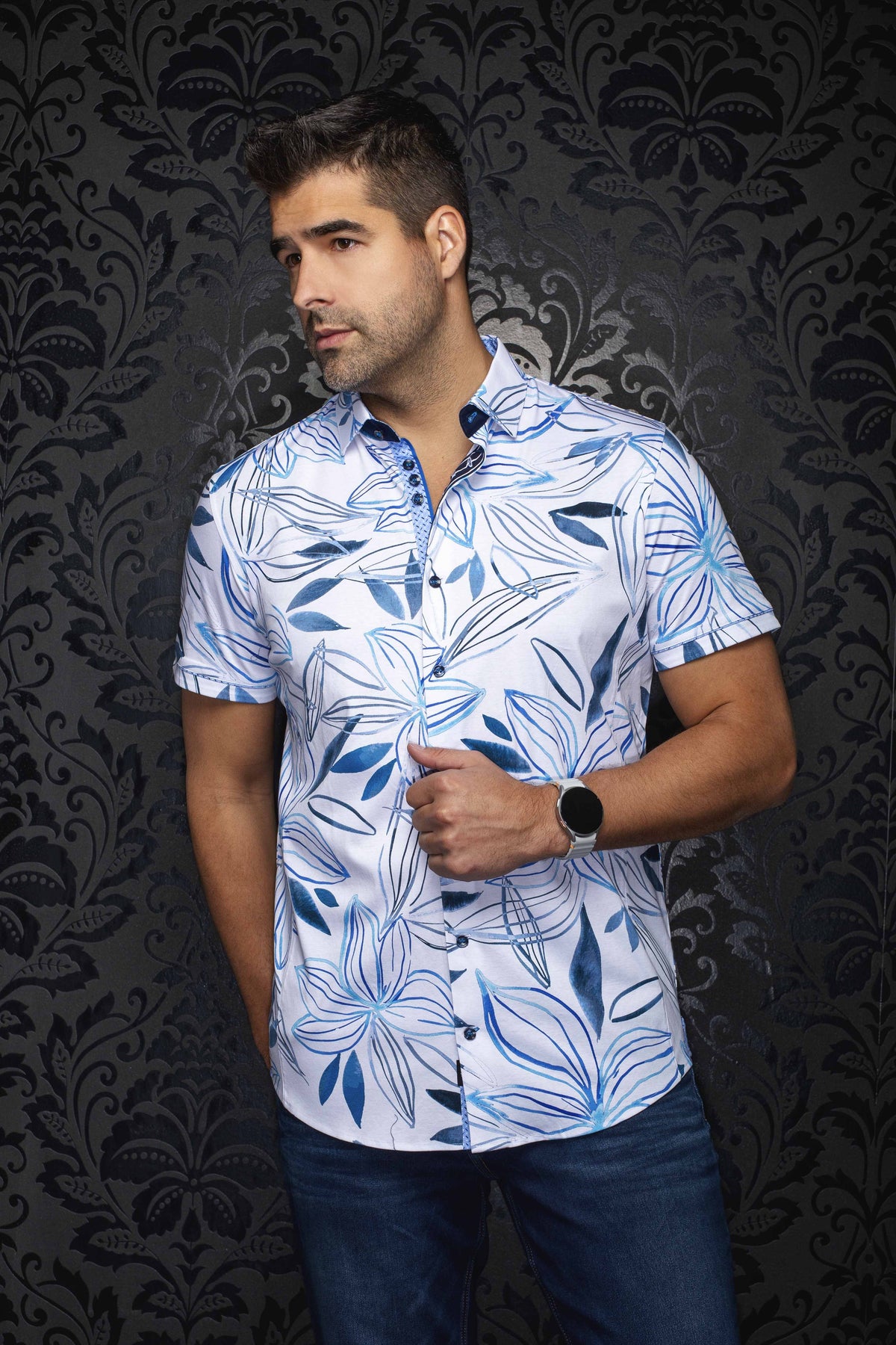 Chemise sport manches courtes AU NOIR (LT.BLUE - 262622) MODÈLE: BENJE (SS)