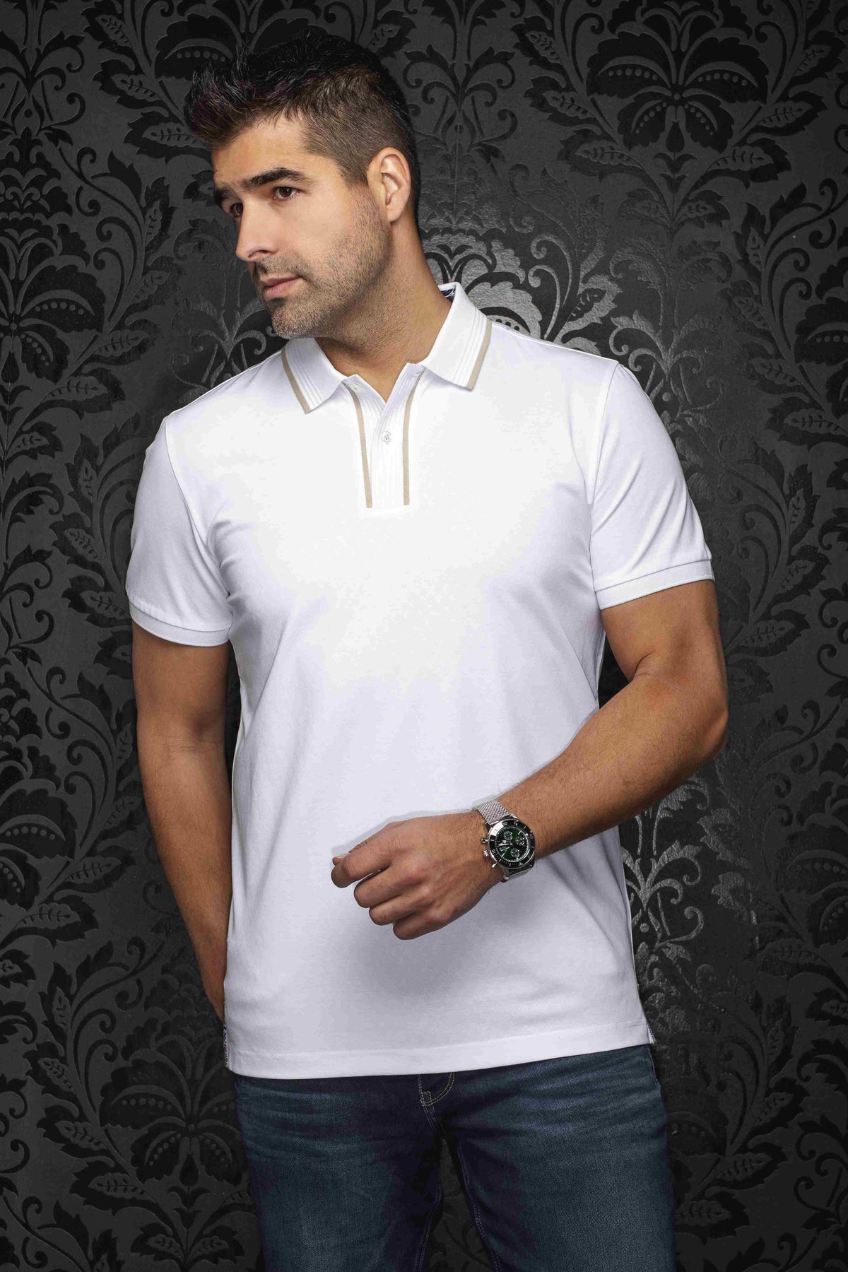 Polo manches courtes AU NOIR (BLANC - 262699) MODÈLE: KAAN