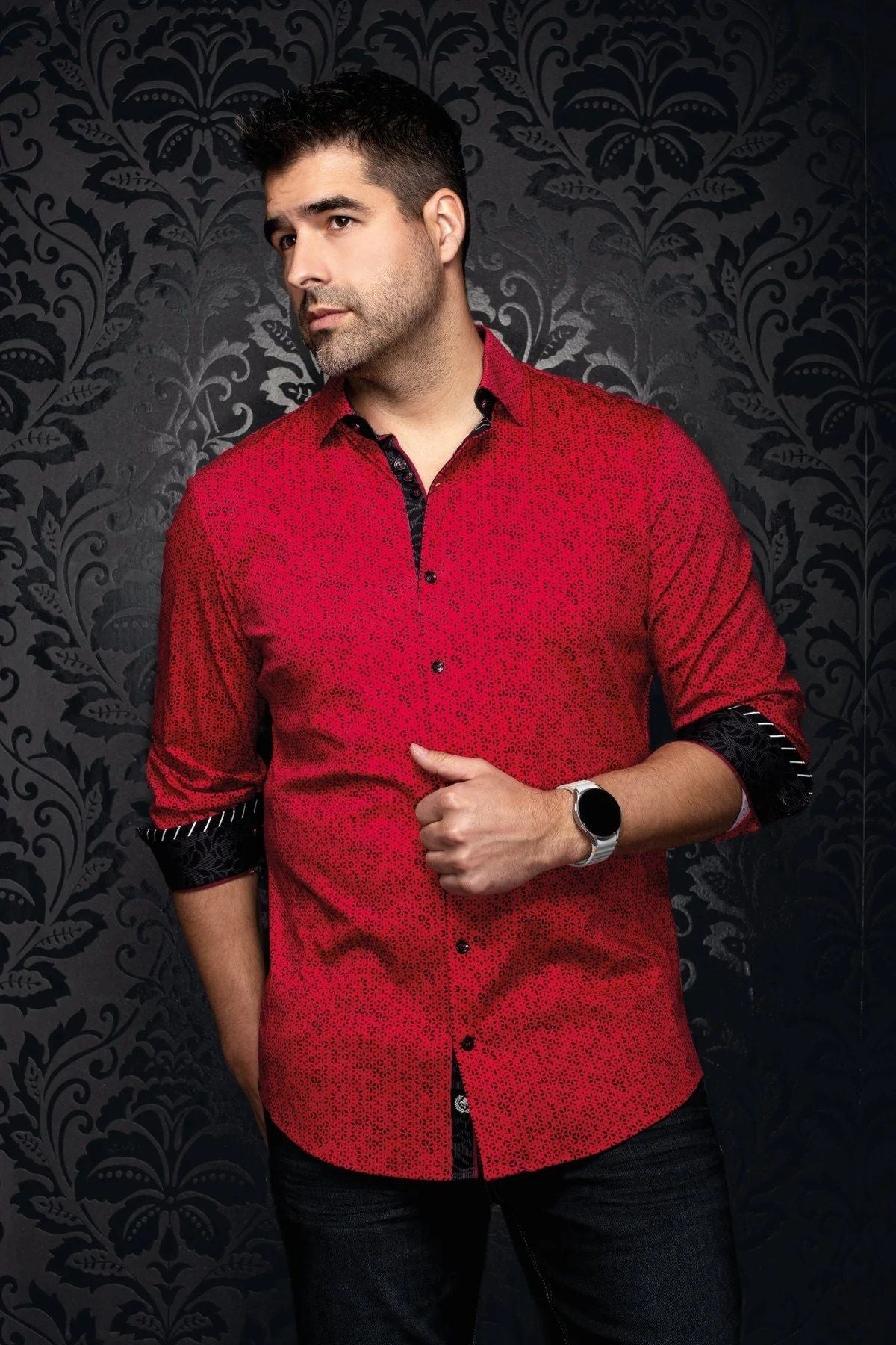CHEMISE MANCHES LONGUES AU NOIR (ROUGE - 262783) MODÈLE: NOVA