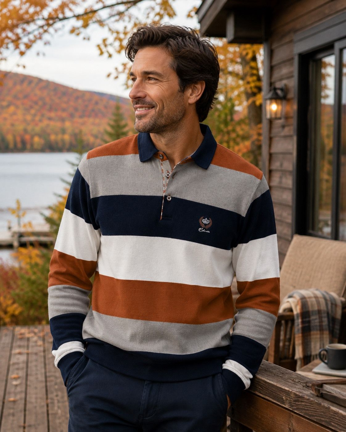 POLO MANCHES LONGUES ETHNIC BLUE (ORANGE - 262804) MODÈLE: 9029-14A