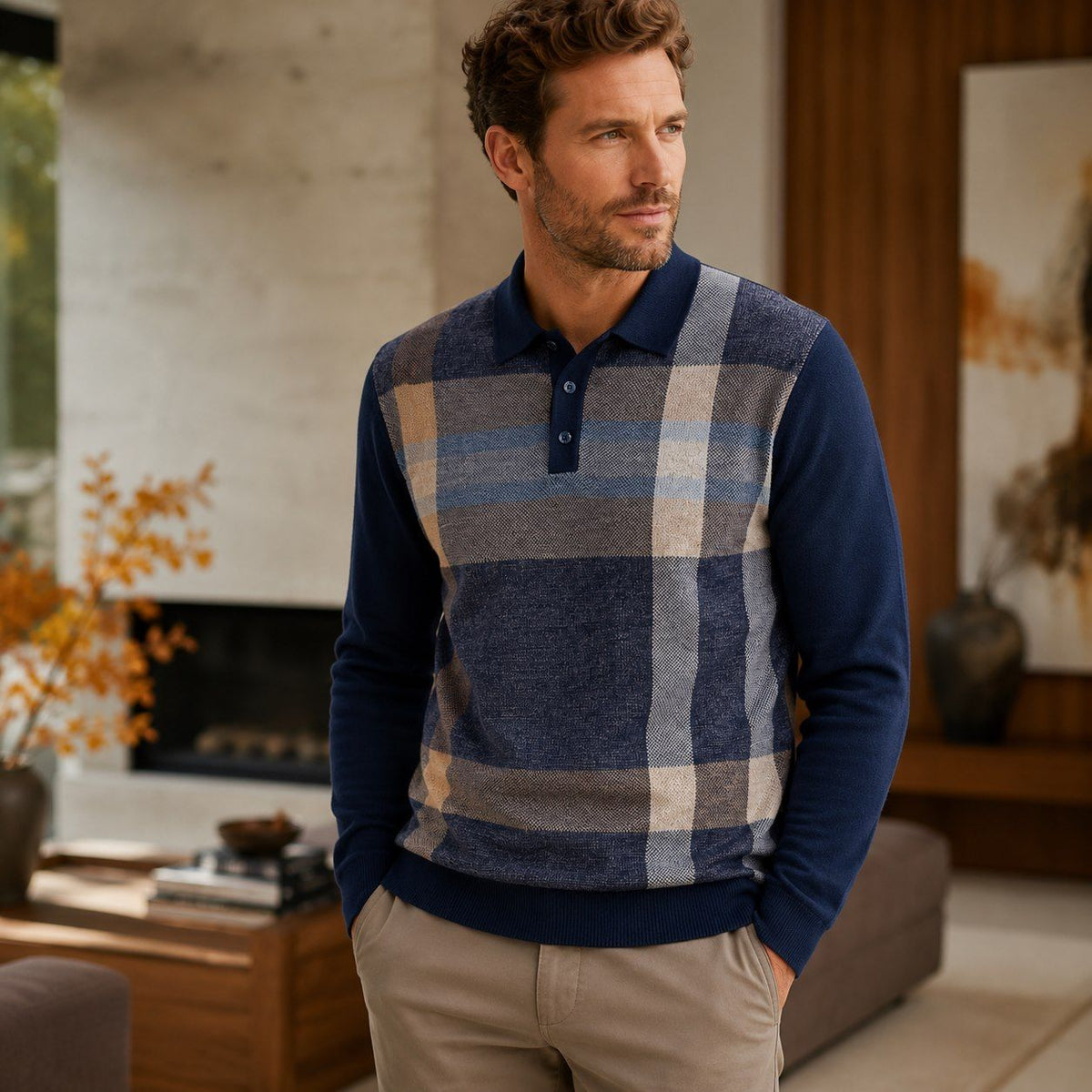 Polo manches longues en tricot de MARCO (MARINE - 262833) MODÈLE: LP45