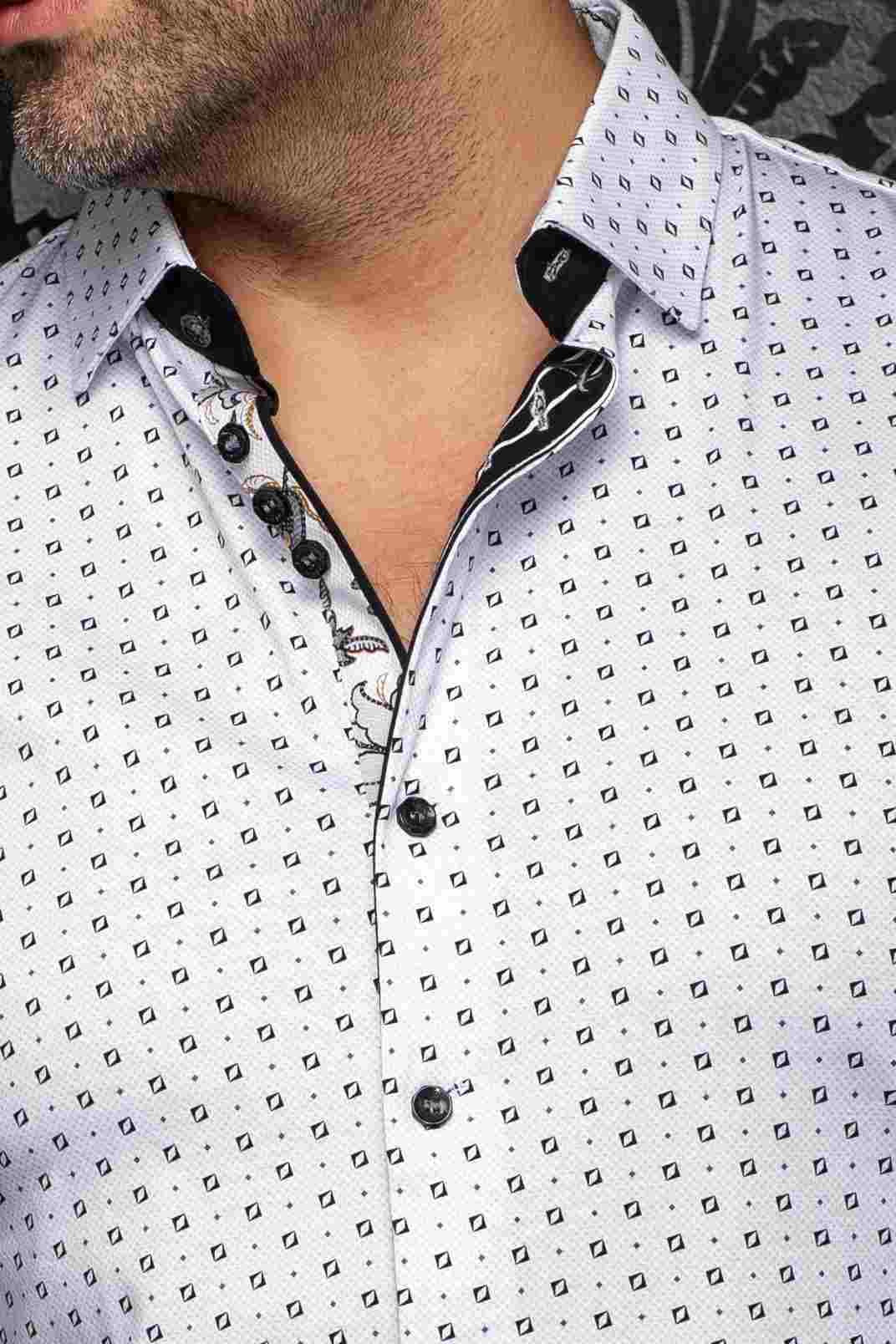 Chemise extensible sport manches longues AU NOIR (BLANC - 262861) MODÈLE: PALERMO