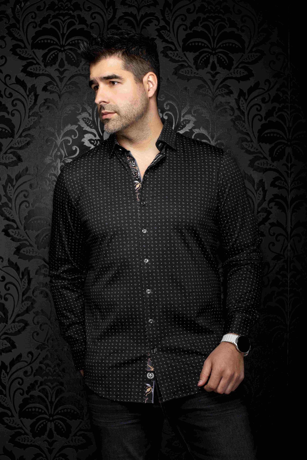 Chemise extensible sport manches longues AU NOIR (NOIR - 262861) MODÈLE: PALERMO