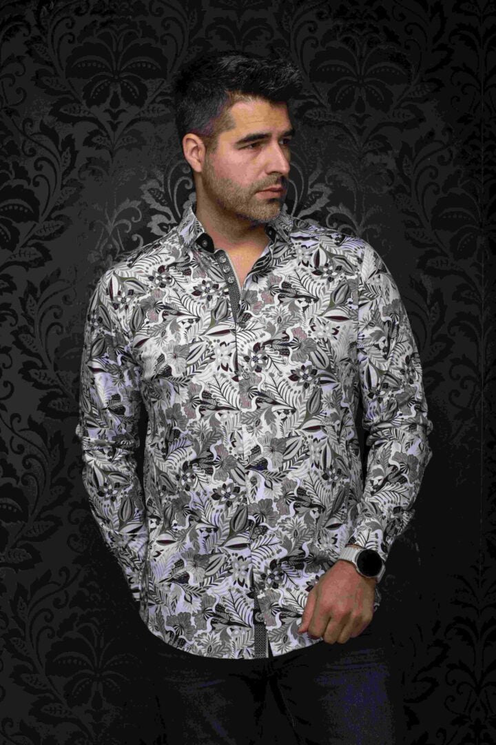 Chemise extensible sport manches longues AU NOIR (WHITE KHAKI - 262862) MODÈLE: OSAKA