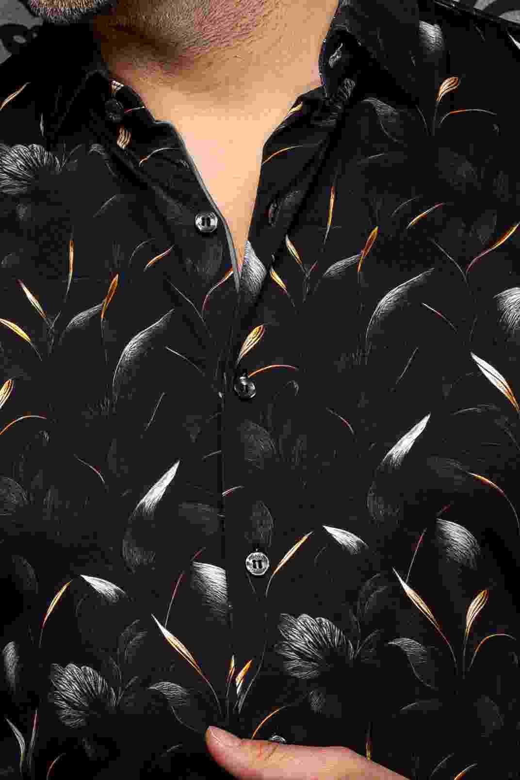 CHEMISE MANCHES LONGUES AU NOIR (BLACK/GOLD - 262872) MODÈLE: ONYX