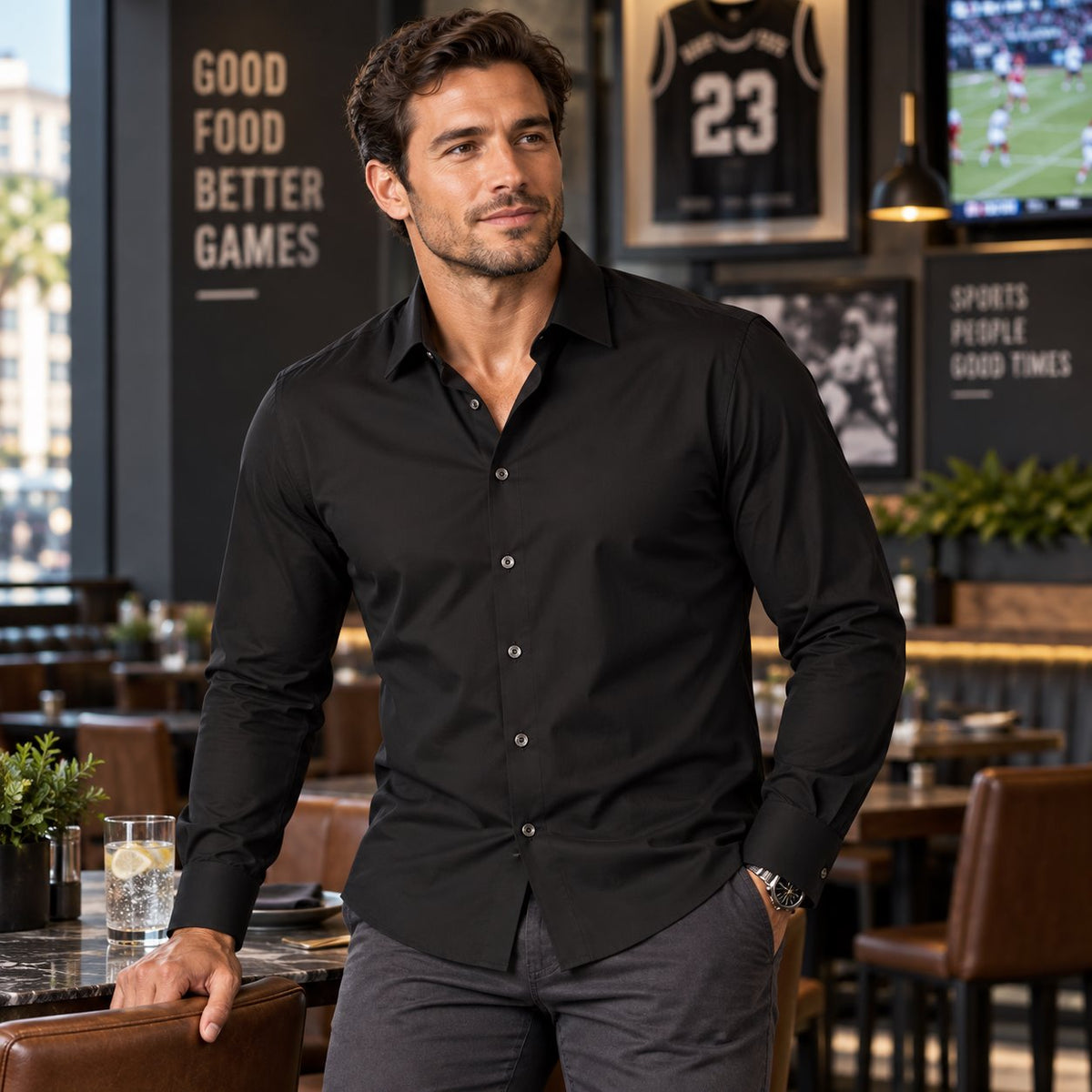CHEMISE MANCHES LONGUES REPORT (09-NOIR - 262886) MODÈLE: 399650R-43