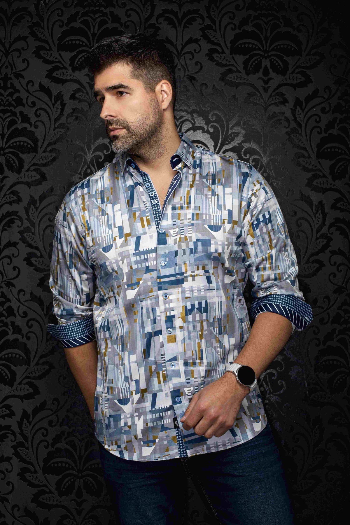 Chemise sport manches longues AU NOIR (BLEU - 262920) MODÈLE: KENDRICK