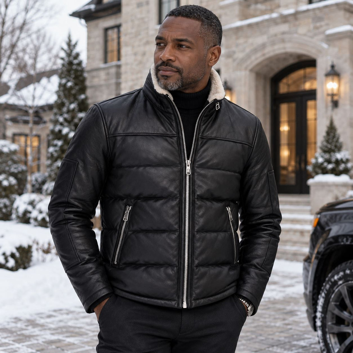 Manteau en cuir d'agneau SLY & CO (NOIR - 262924) MODÈLE: KING
