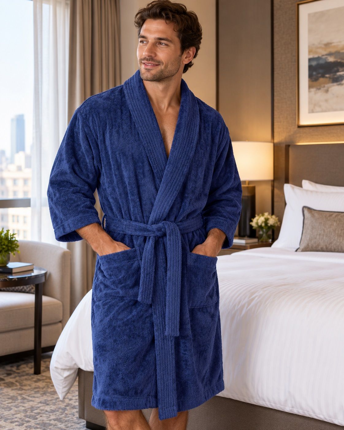 Robe de chambre en ratine MAJESTIC (412-NAVY - 262939) MODÈLE: 1871120