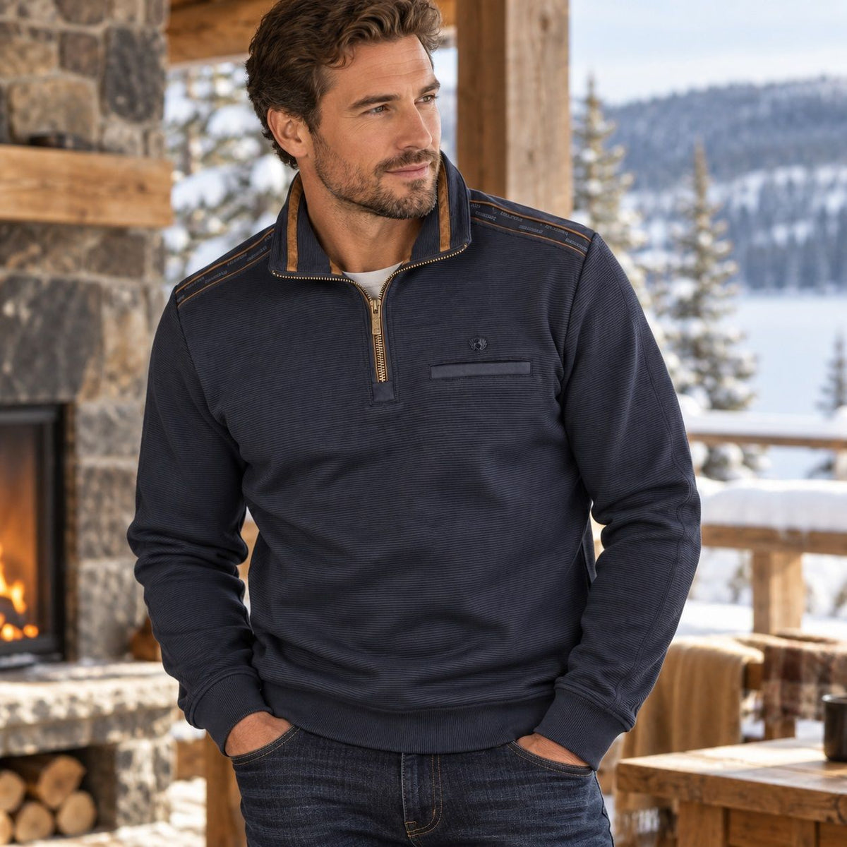 Chandail tricot col montant à zip FELLOWS UNITED (110-MARINE - 262979) MODÈLE: 62-2610-110
