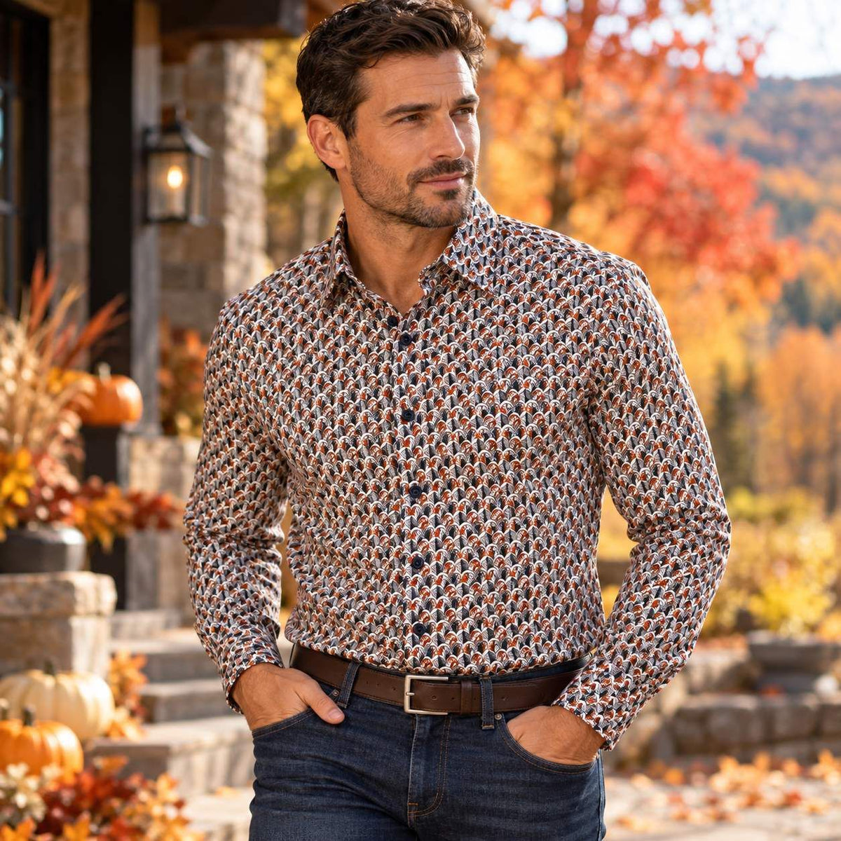 CHEMISE MANCHES LONGUES LEO CHEVALIER (ORANGE - 262996) MODÈLE: 627476