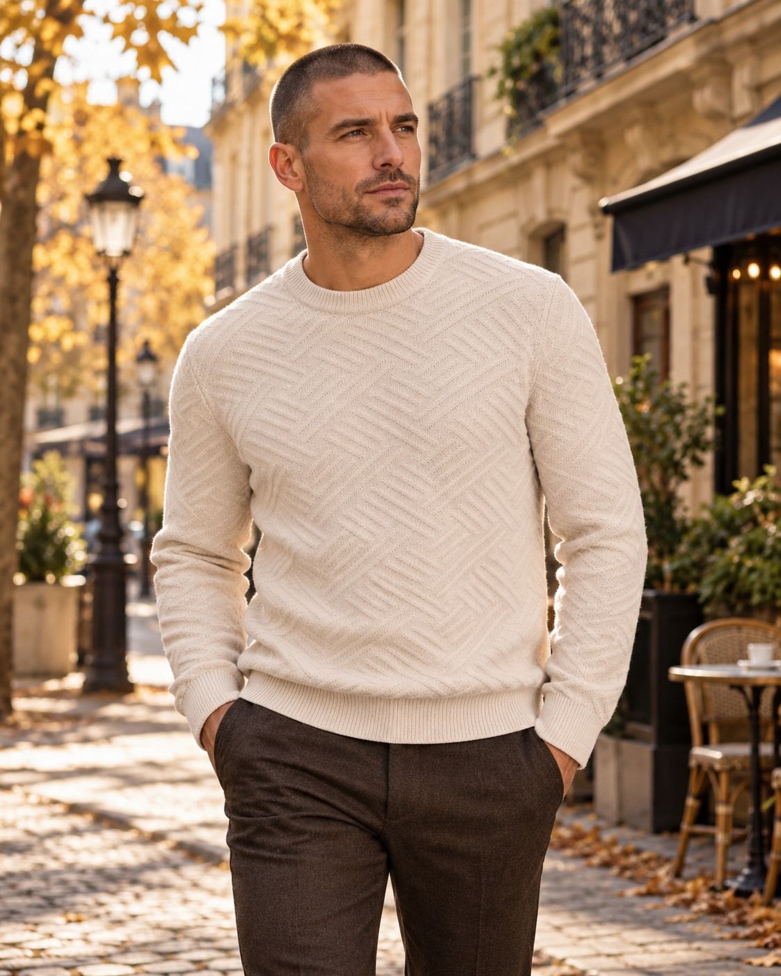 Chandail en tricot col rond JACK & JONES (BEIGE - 263011) MODÈLE: 12301702