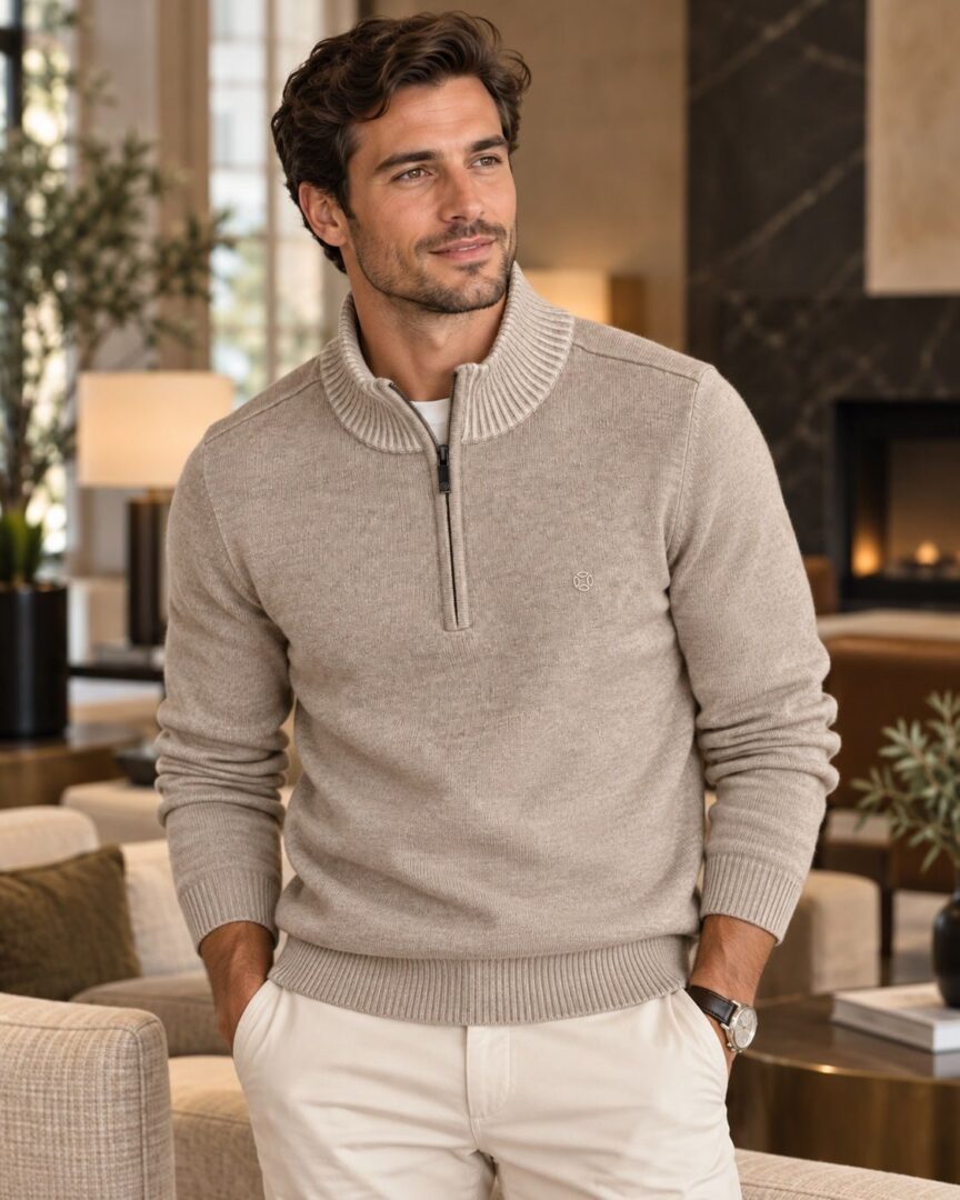 Chandail tricot col montant à zip FELLOWS UNITED (145-BRONZE - 262977) MODÈLE: 62-1123