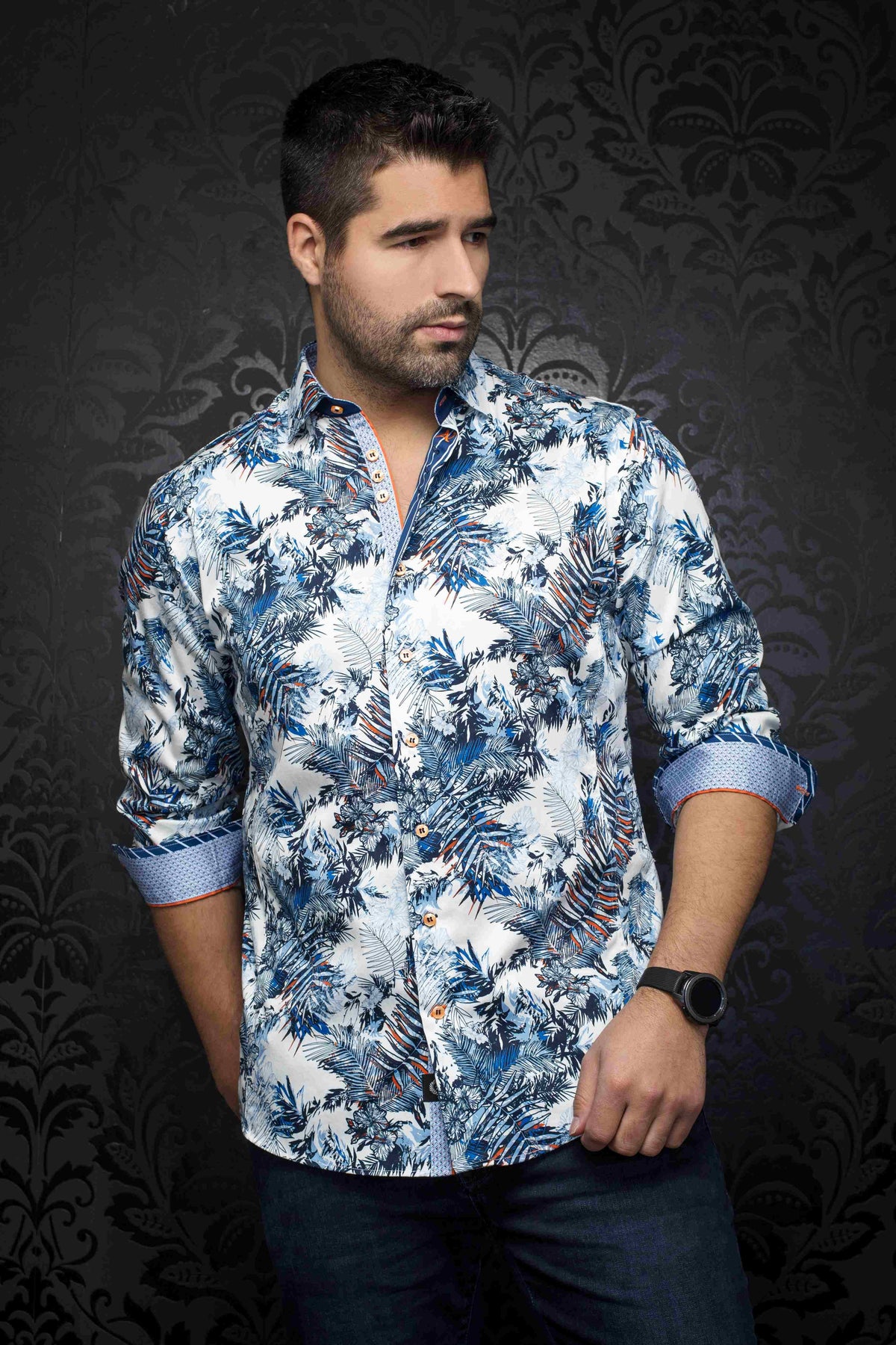 20198-CHEMISE AU NOIR RENAUD (WHITE/BLUE - 20198) MODÈLE: RENAUD