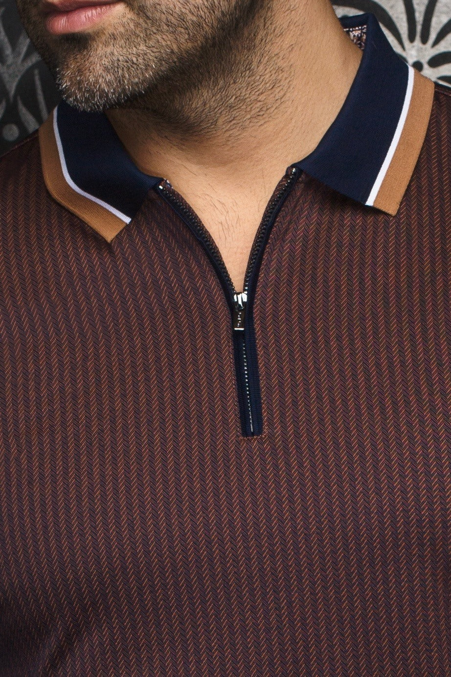 Polo manches longues a fermeture éclair AU NOIR (TOBACCO - 241267) MODÈLE: FEDERICO