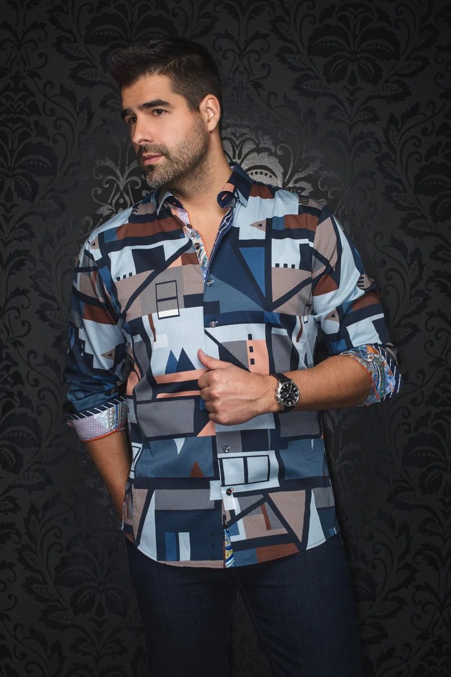 Chemise sport manches longues AU NOIR (NAVY - 251685) MODÈLE: WAVERLY