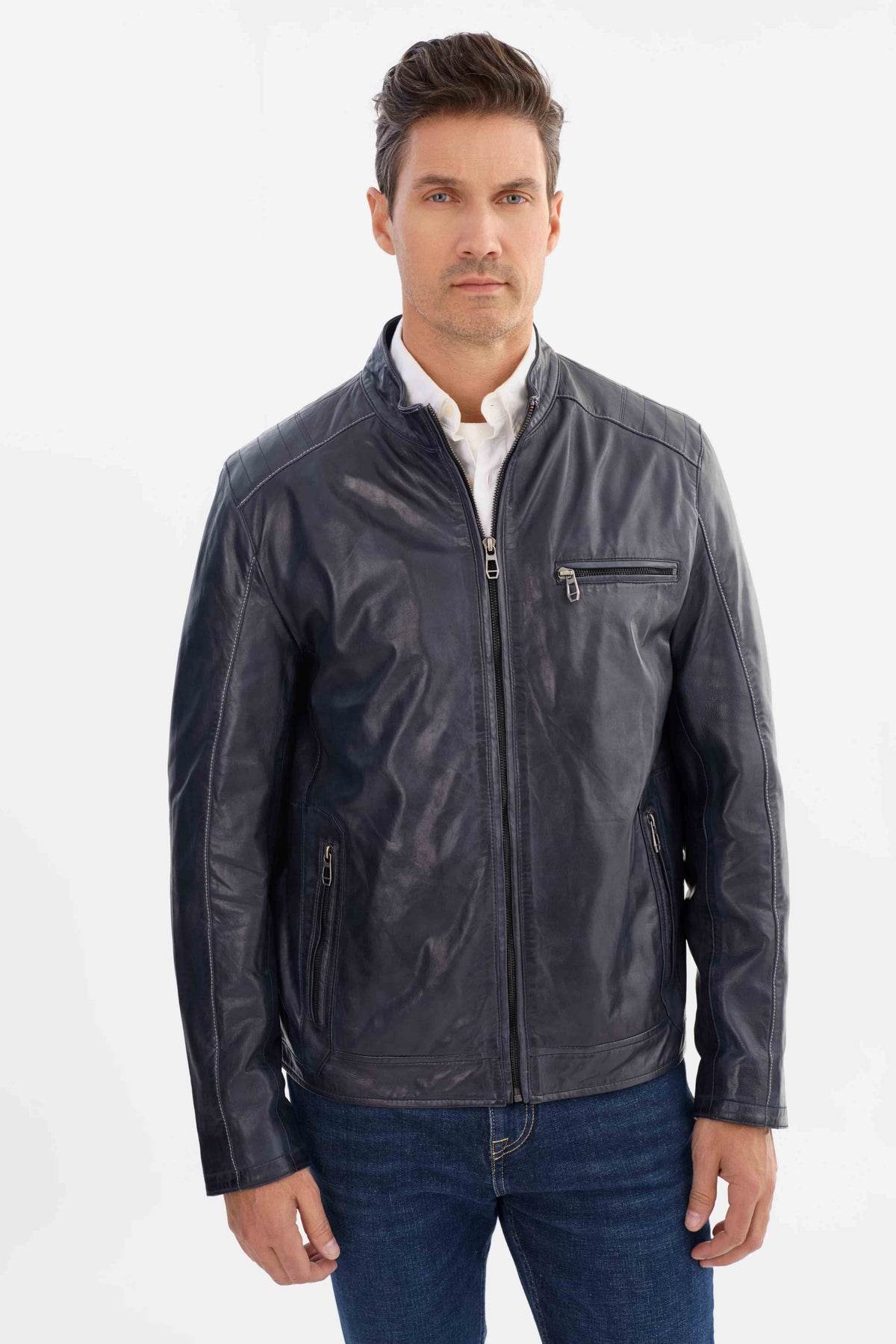 Cuir 5/8 demi-saison REGENCY (BLEU-38 - 251734) MODÈLE: FRED-2