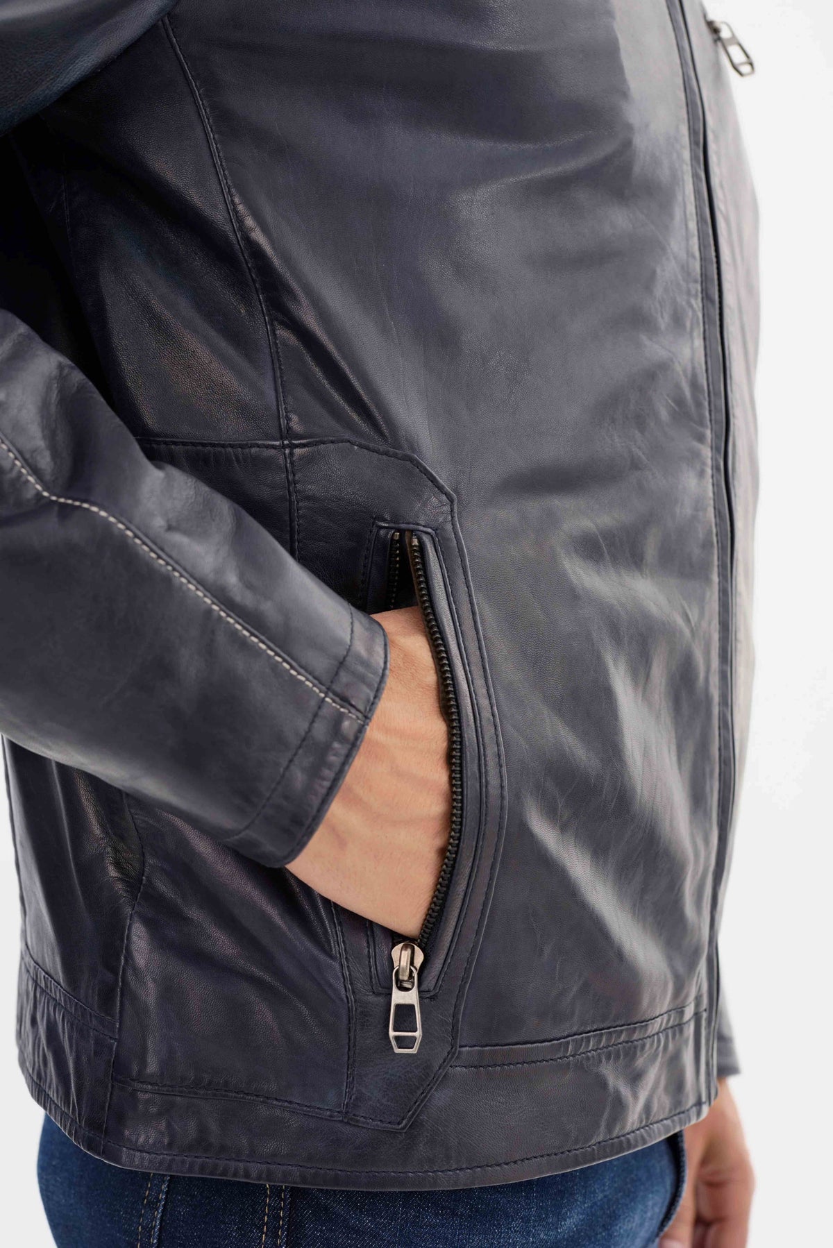 Cuir 5/8 demi-saison REGENCY (BLEU-38 - 251734) MODÈLE: FRED-2