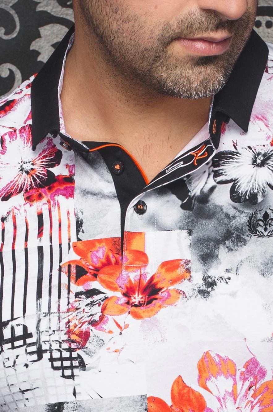 Polo manches courtes AU NOIR (ORANGE/ROSE - 251915) MODÈLE: BRANDT