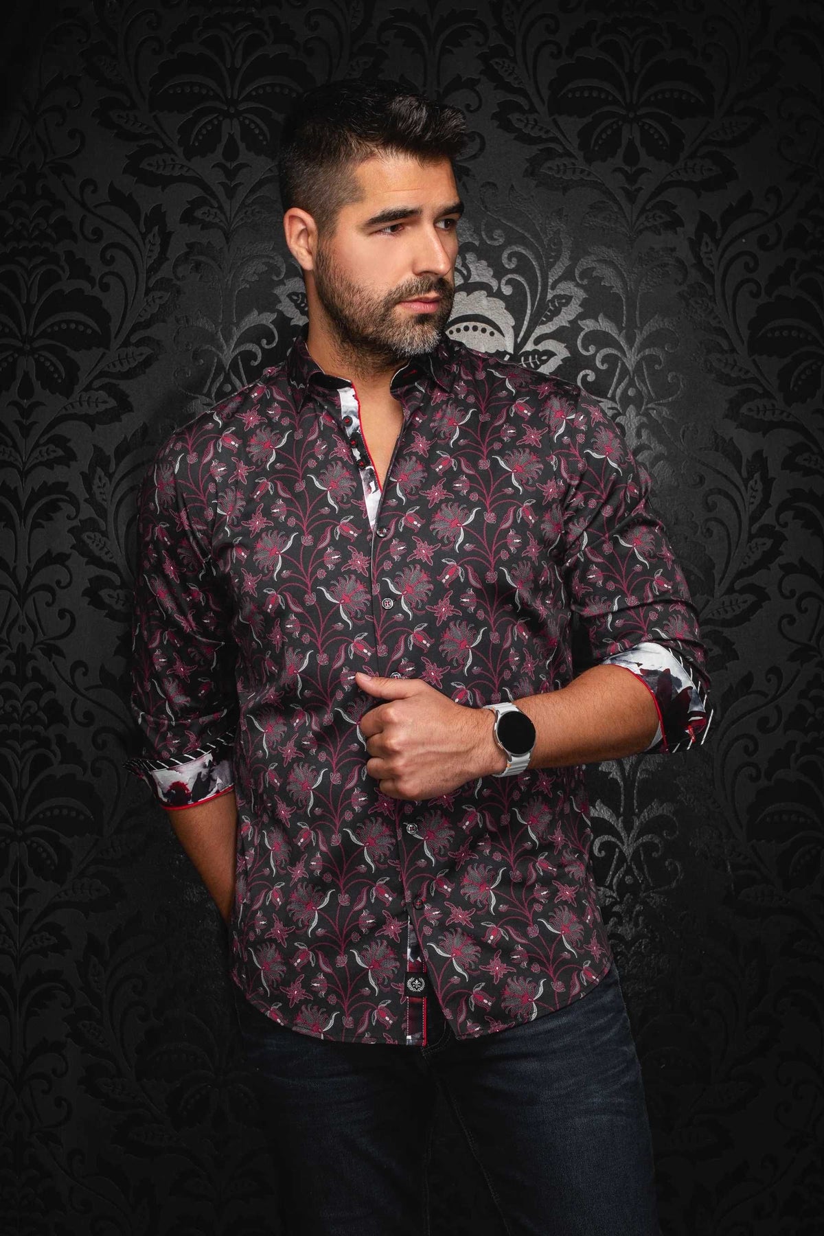 Chemise sport manches longues AU NOIR (BOURGOGNE - 252027) MODÈLE: GALLOWAY