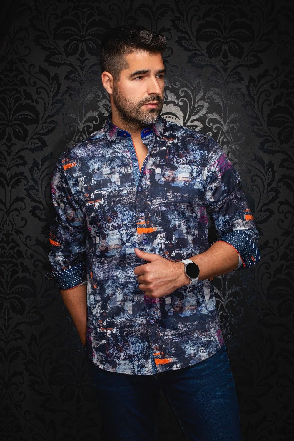 Chemise sport manches longues AU NOIR (MARINE - 252029) MODÈLE: BRICE