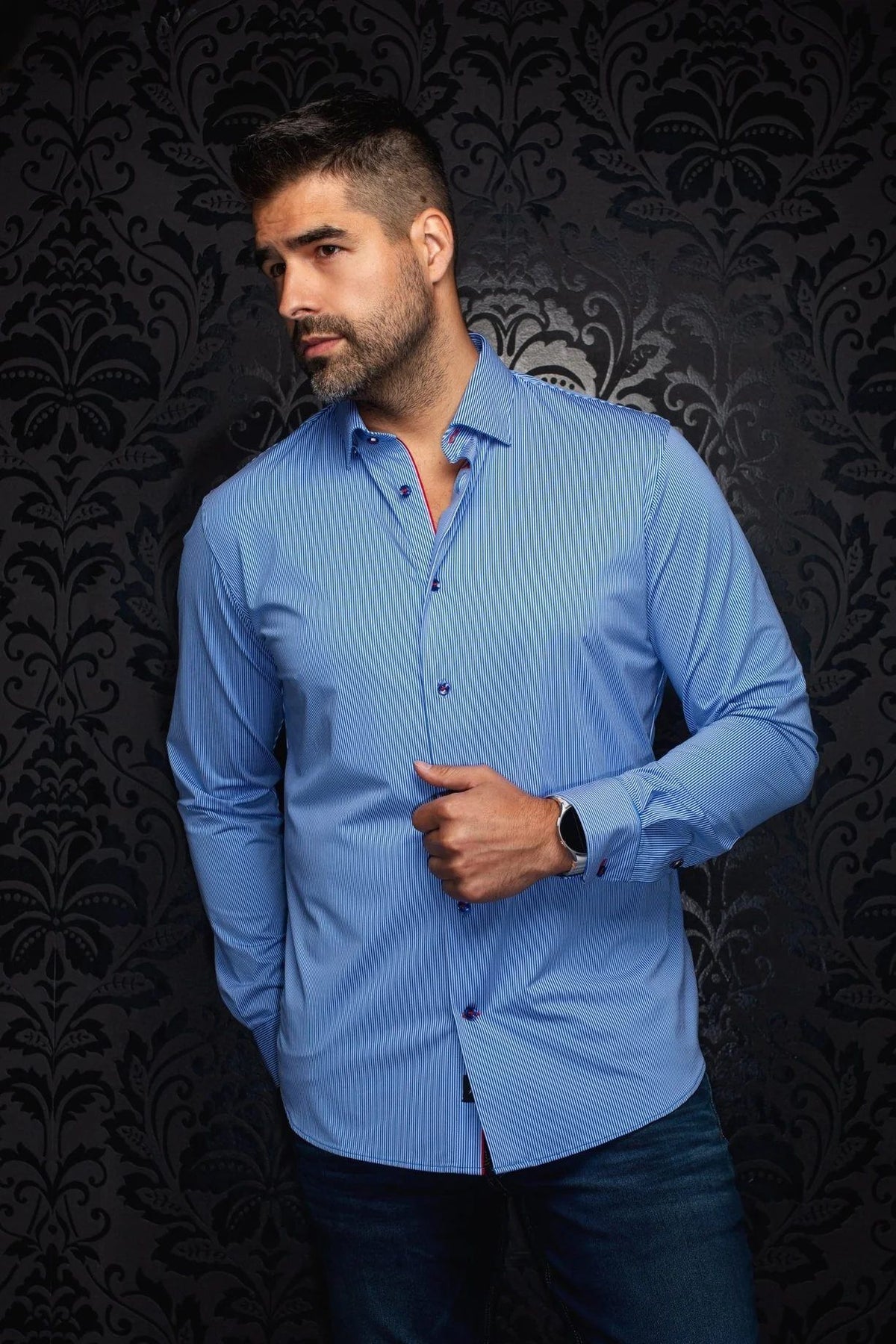 Chemise sport manches longues AU NOIR (BLEU - 252129) MODÈLE: VOLTA