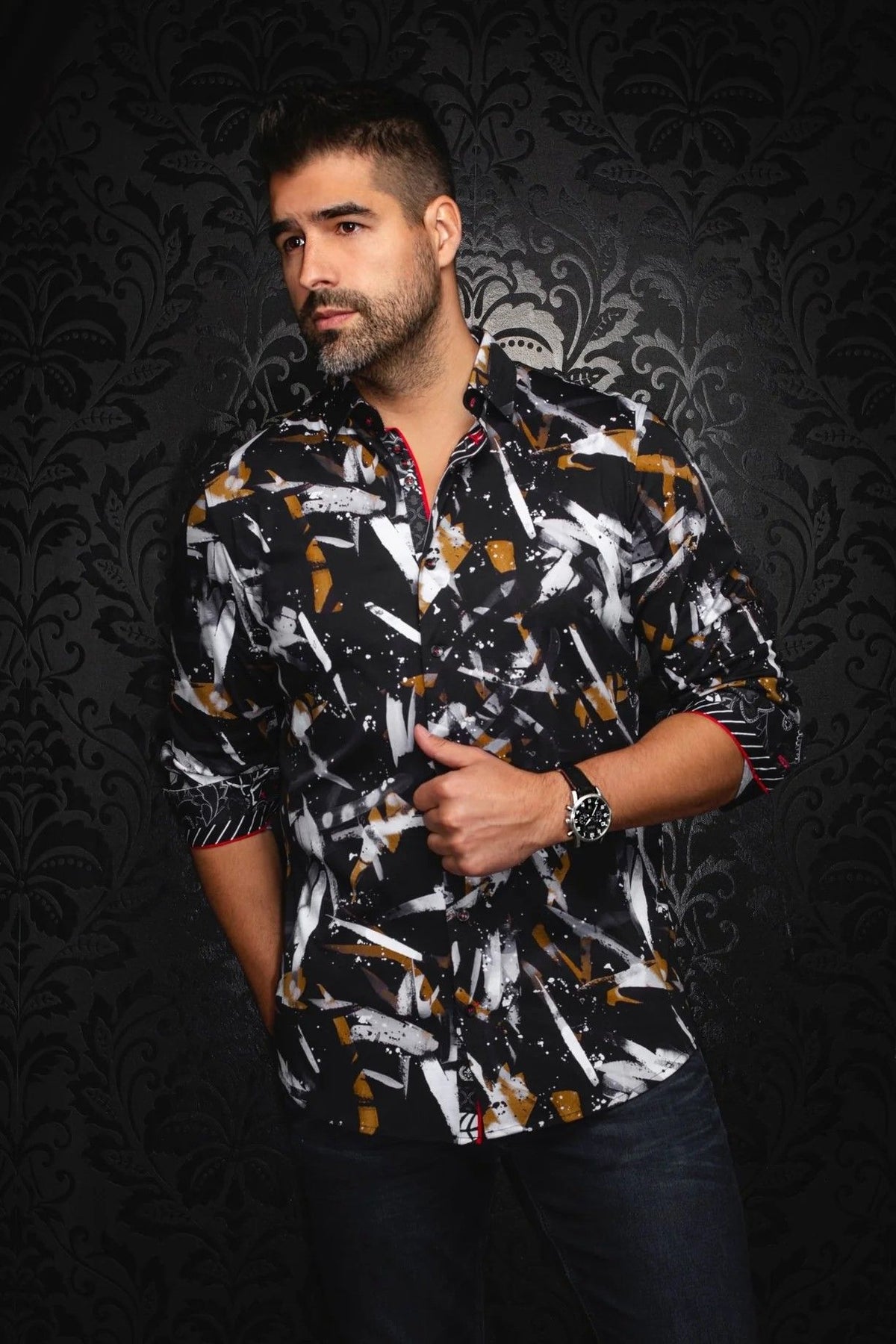 Chemise sport manches longues extensible AU NOIR (NOIR - 252204) MODÈLE: ZANDER