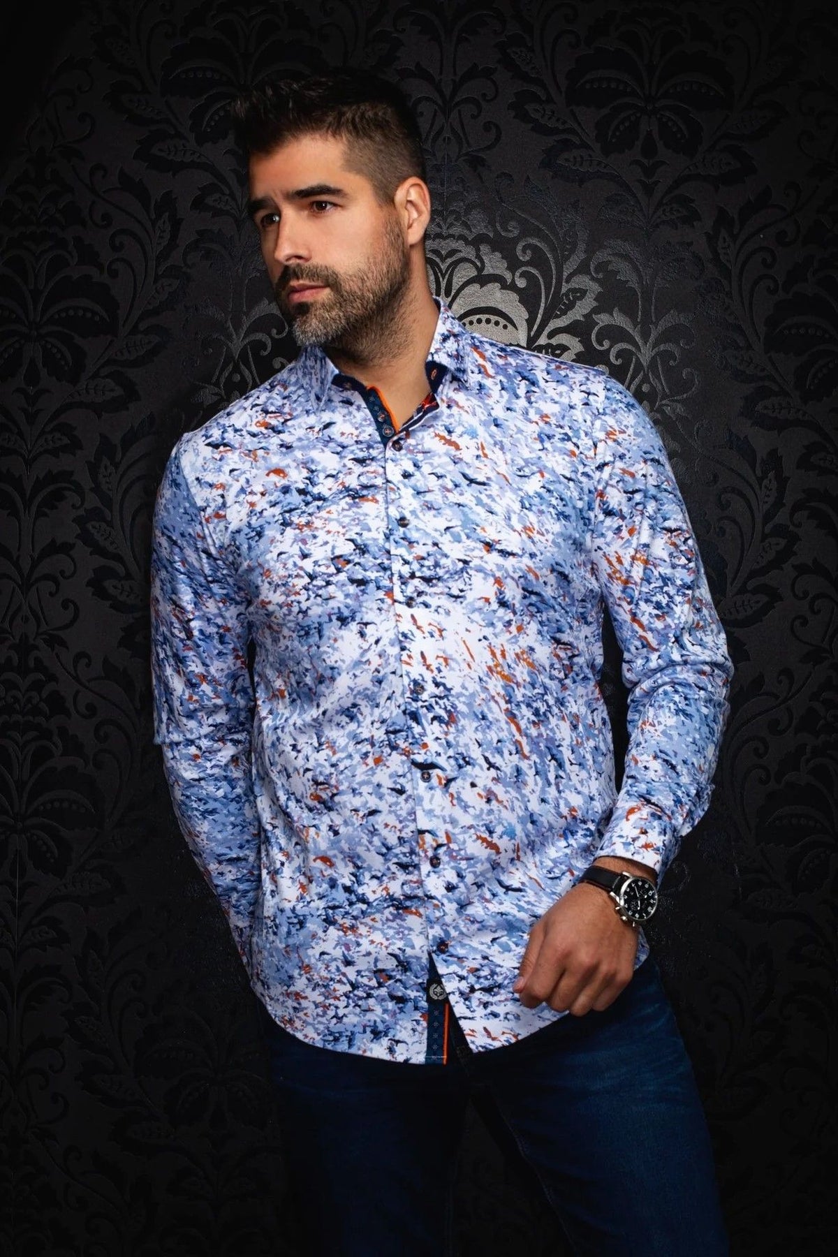 Chemise sport manches longues extensible AU NOIR (LT.BLUE - 252206) MODÈLE: SORAN
