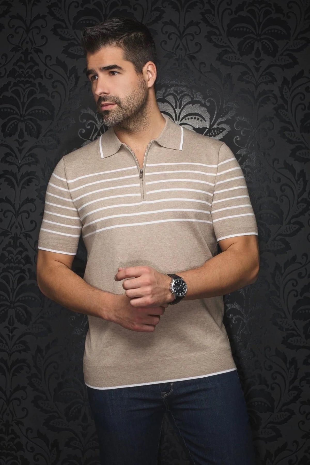 Polo en tricot manches courtes AU NOIR (STONE - 262446) MODÈLE: OBAN