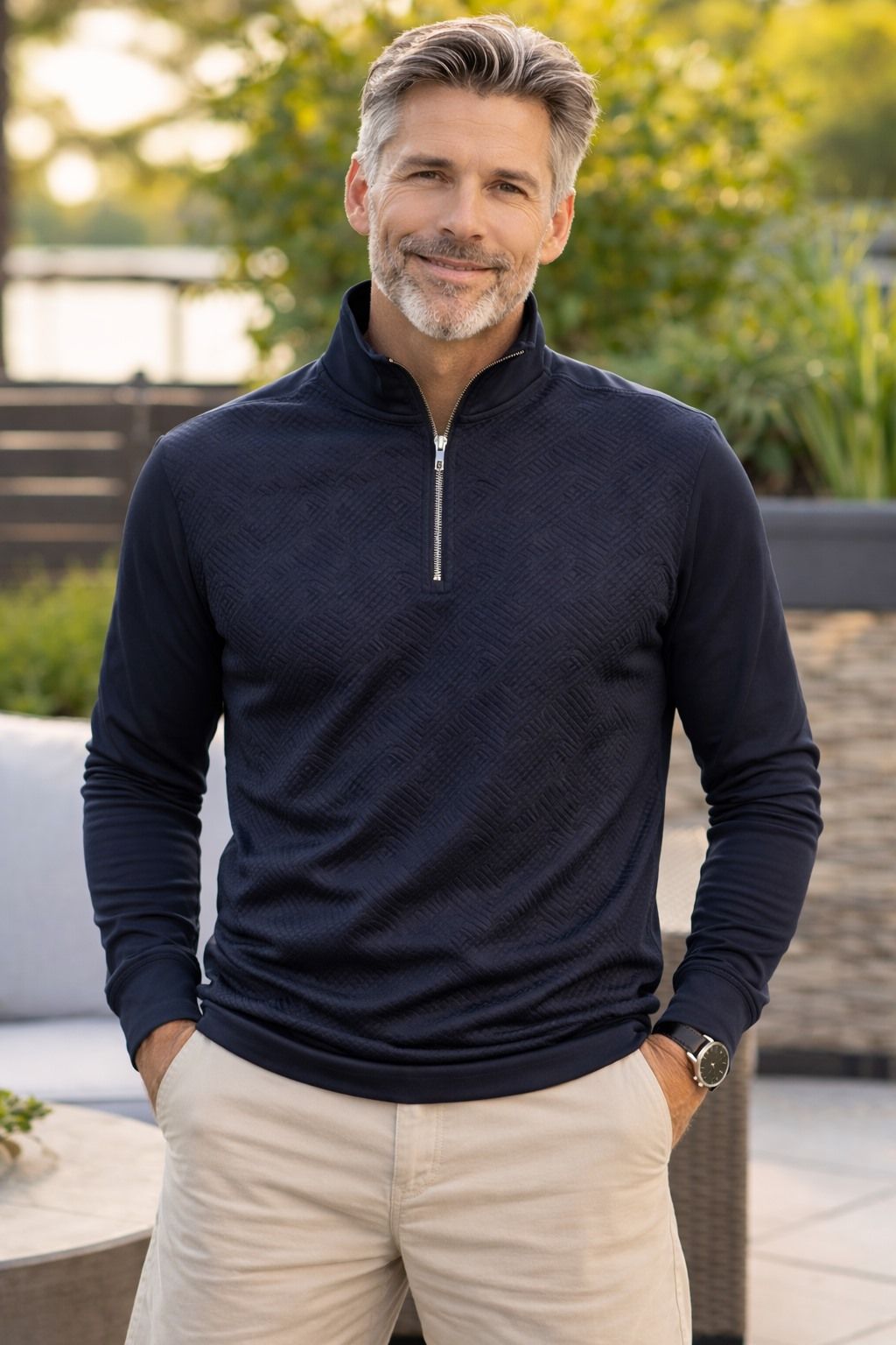 MOCK ZIP NAVY BUGATCHI (MARINE - 262484) MODÈLE: JF2420K44