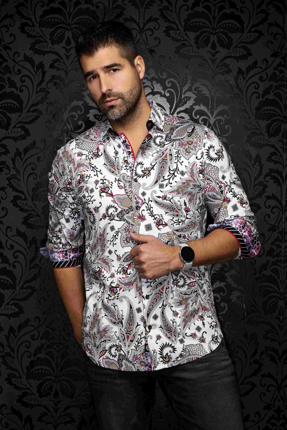 CHEMISE MANCHES LONGUES AU NOIR (WHITE/MULTI - 262490) MODÈLE: HAINAN
