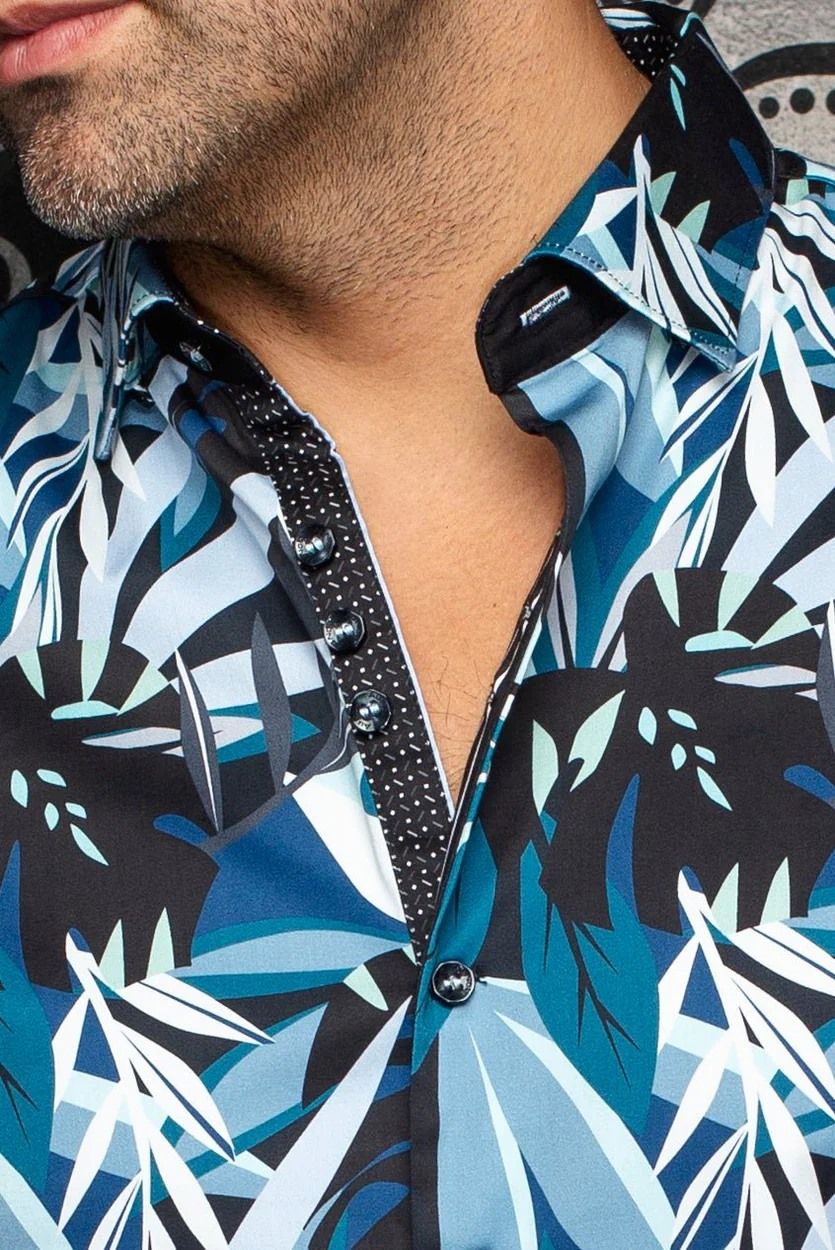 Chemise Manches Courtes AU NOIR (BLACK/BLEU - 262573) MODÈLE: GREENWILD (SS)