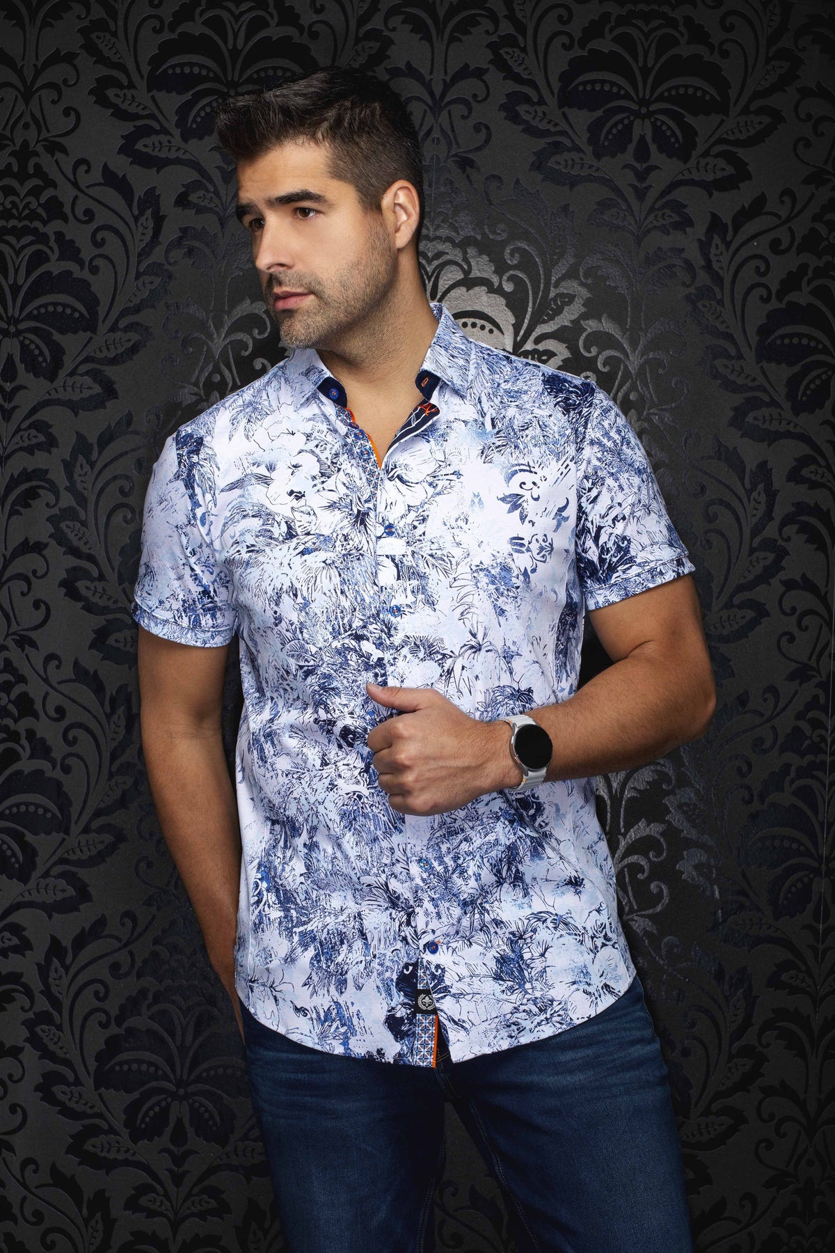 Chemise sport manches courtes AU NOIR (LT.BLUE - 262621) MODÈLE: MADEIRA(SS)