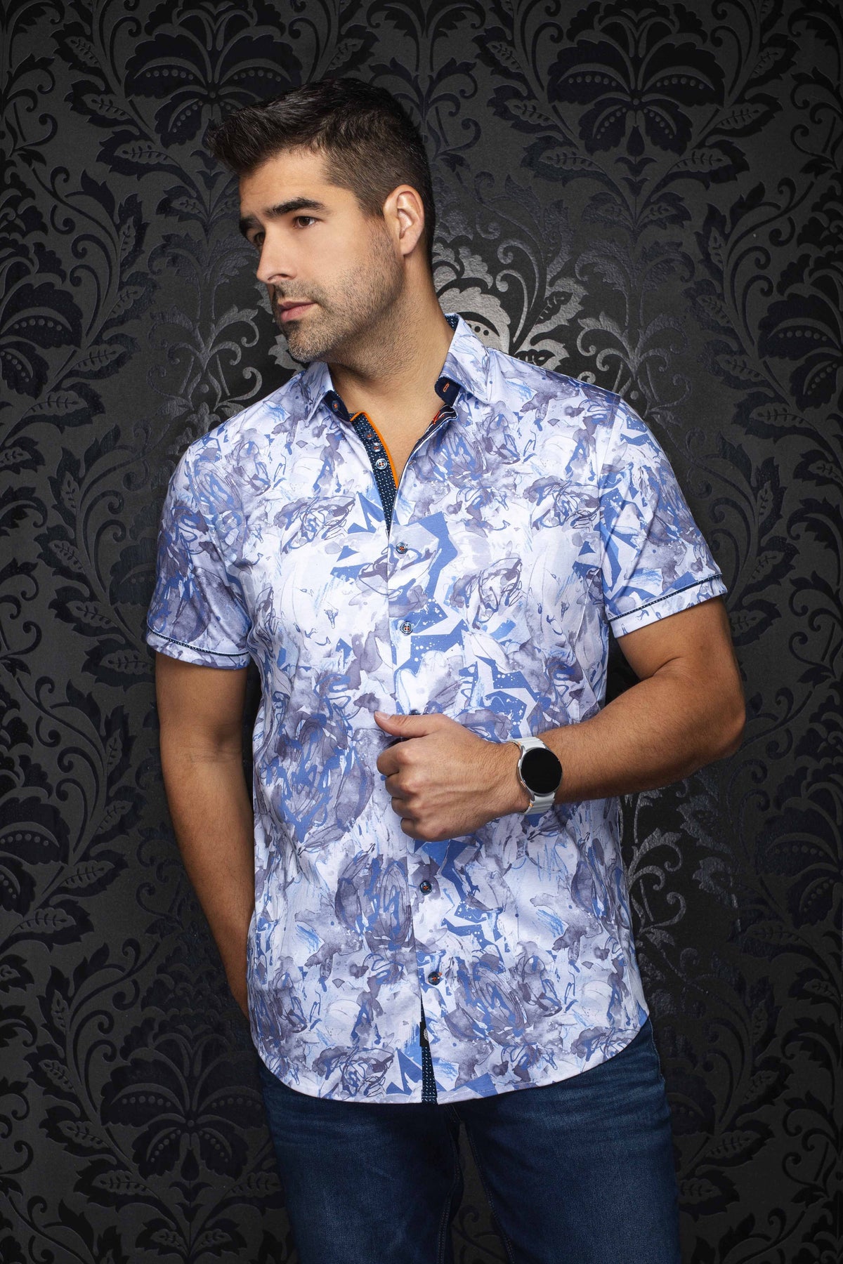 Chemise sport manches courtes AU NOIR (BLEU - 262623) MODÈLE: MARBELLA(SS)