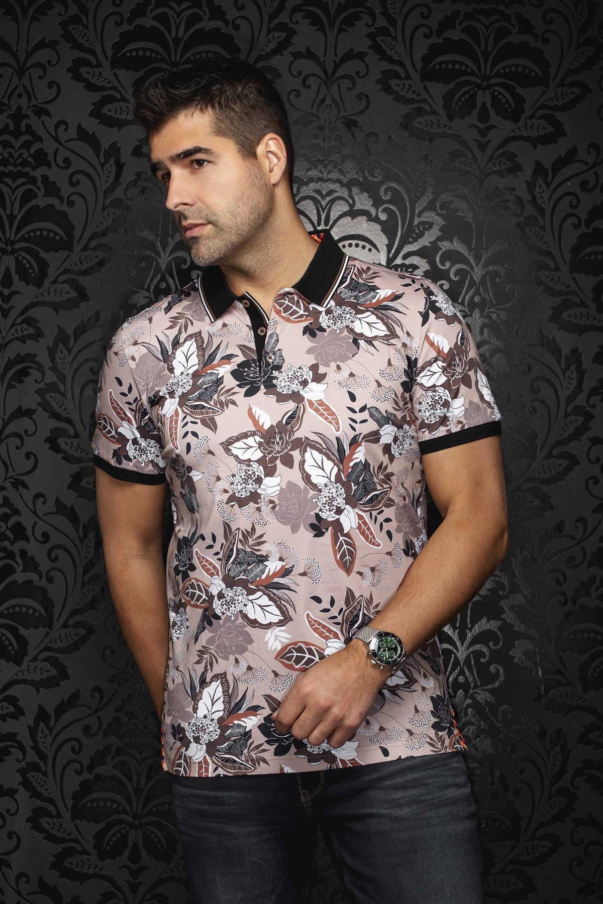 Polo manches courtes AU NOIR (TAN - 262624) MODÈLE: HIVA