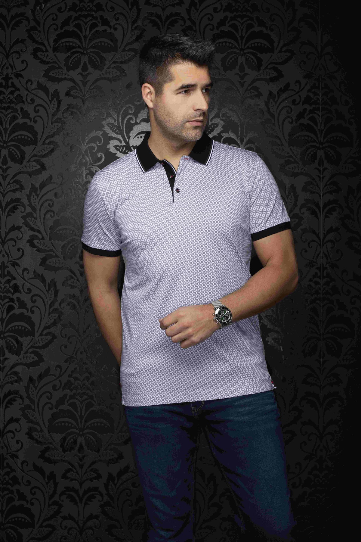 Polo manches courtes AU NOIR (WHITE/BLACK - 262683) MODÈLE: SEACLIFF