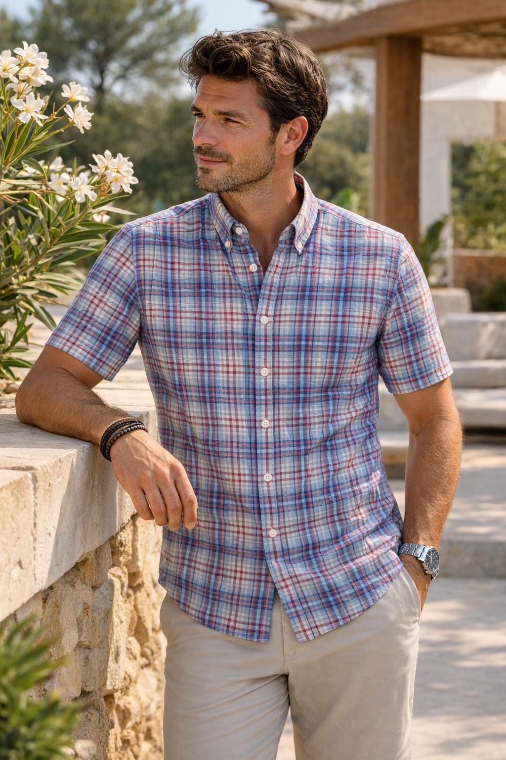 Chemise Manches Courtes LEO CHEVALIER (4500-ROSE/BLEU - 262719) MODÈLE: 626343